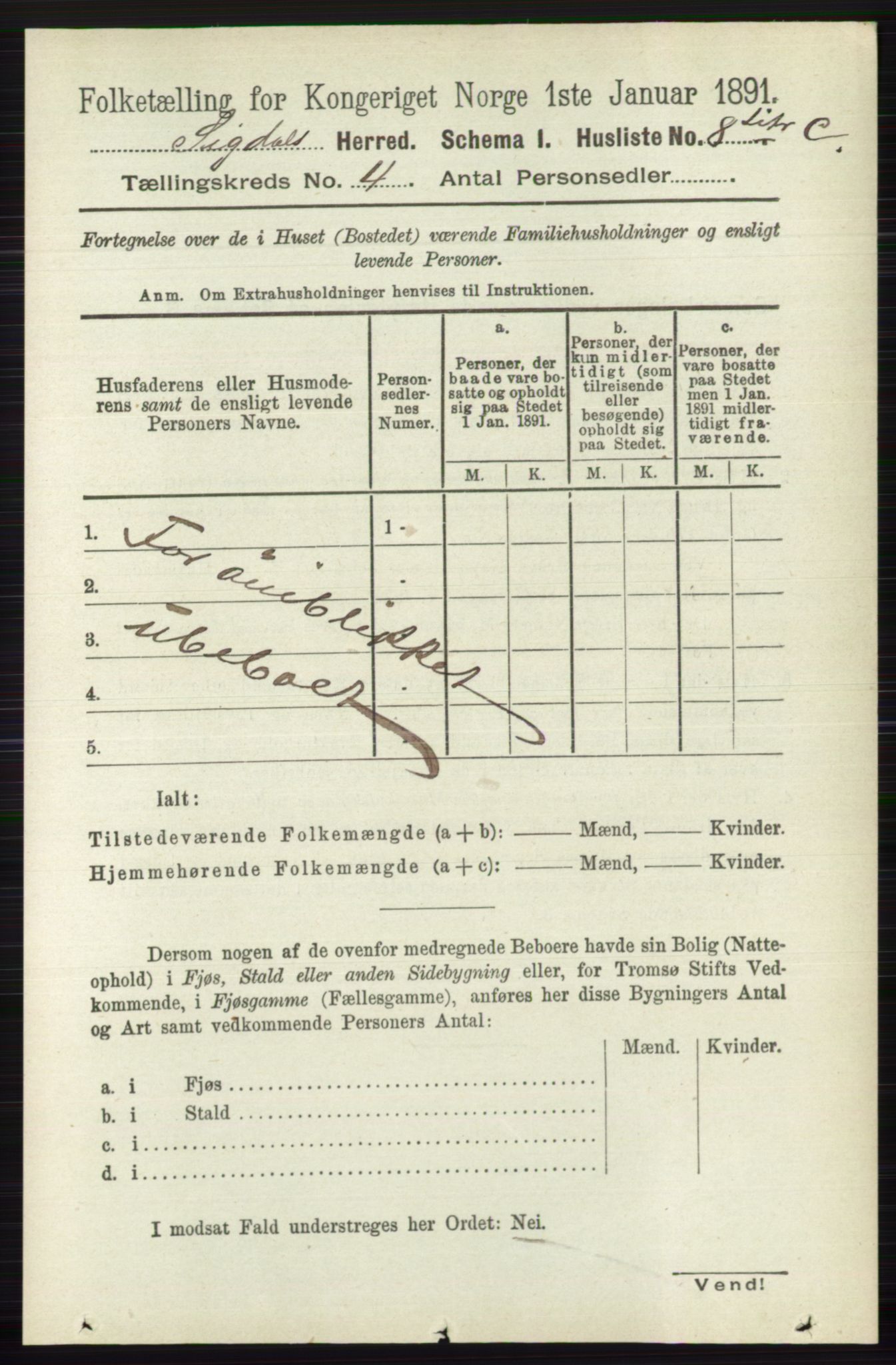 RA, 1891 census for 0621 Sigdal, 1891, p. 1624