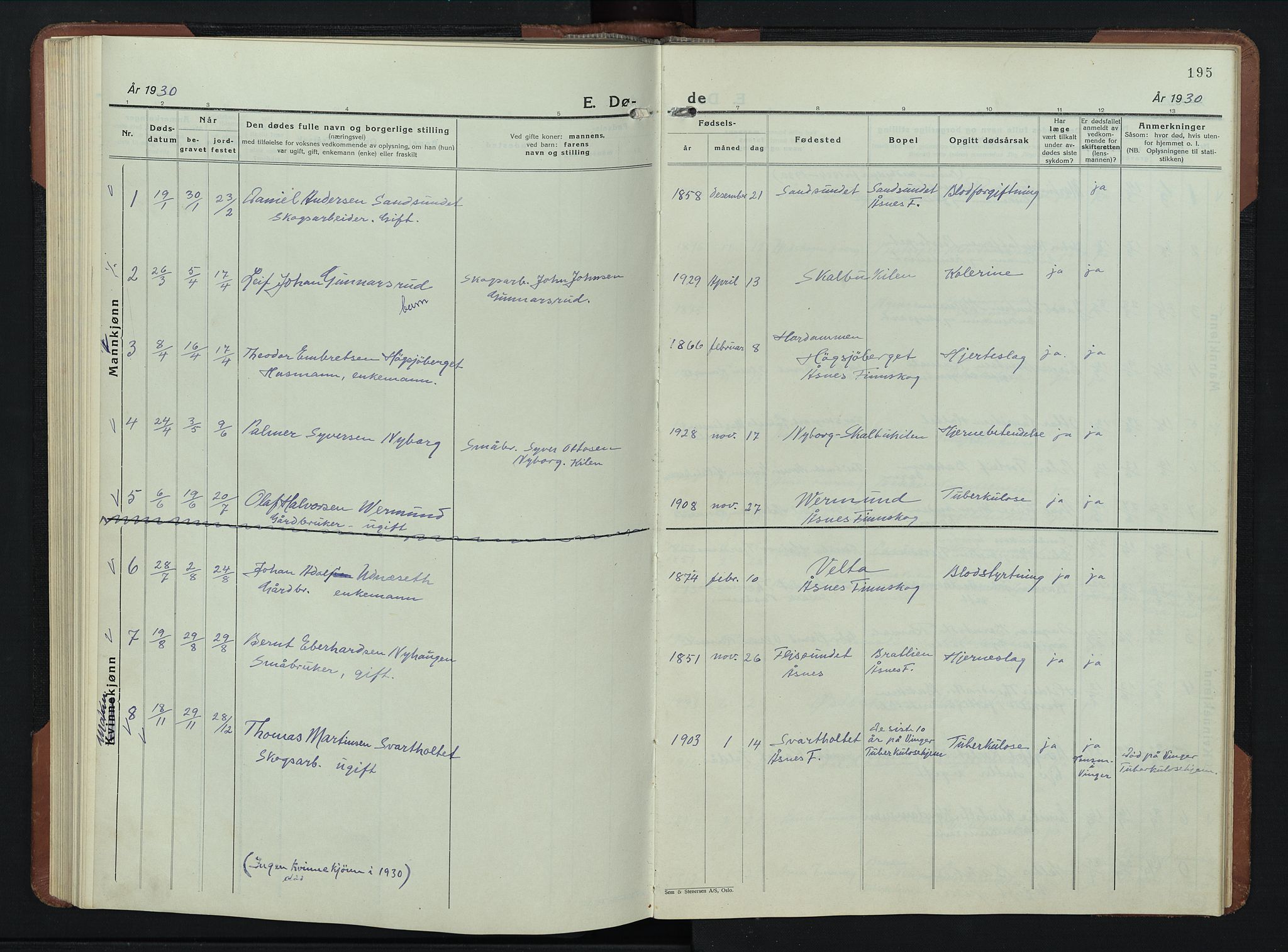 Åsnes prestekontor, AV/SAH-PREST-042/H/Ha/Hab/L0009: Parish register (copy) no. 9, 1930-1954, p. 195