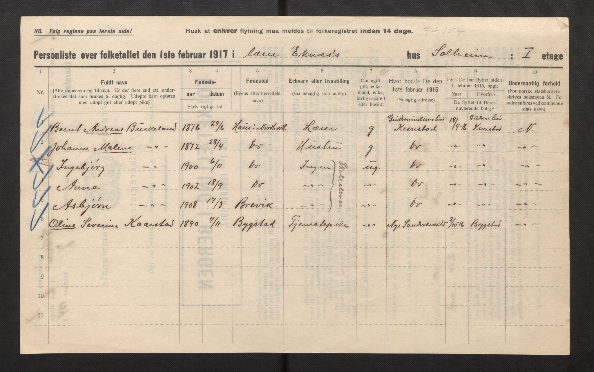 SAB, Municipal Census 1917 for Bergen, 1917, p. 49330