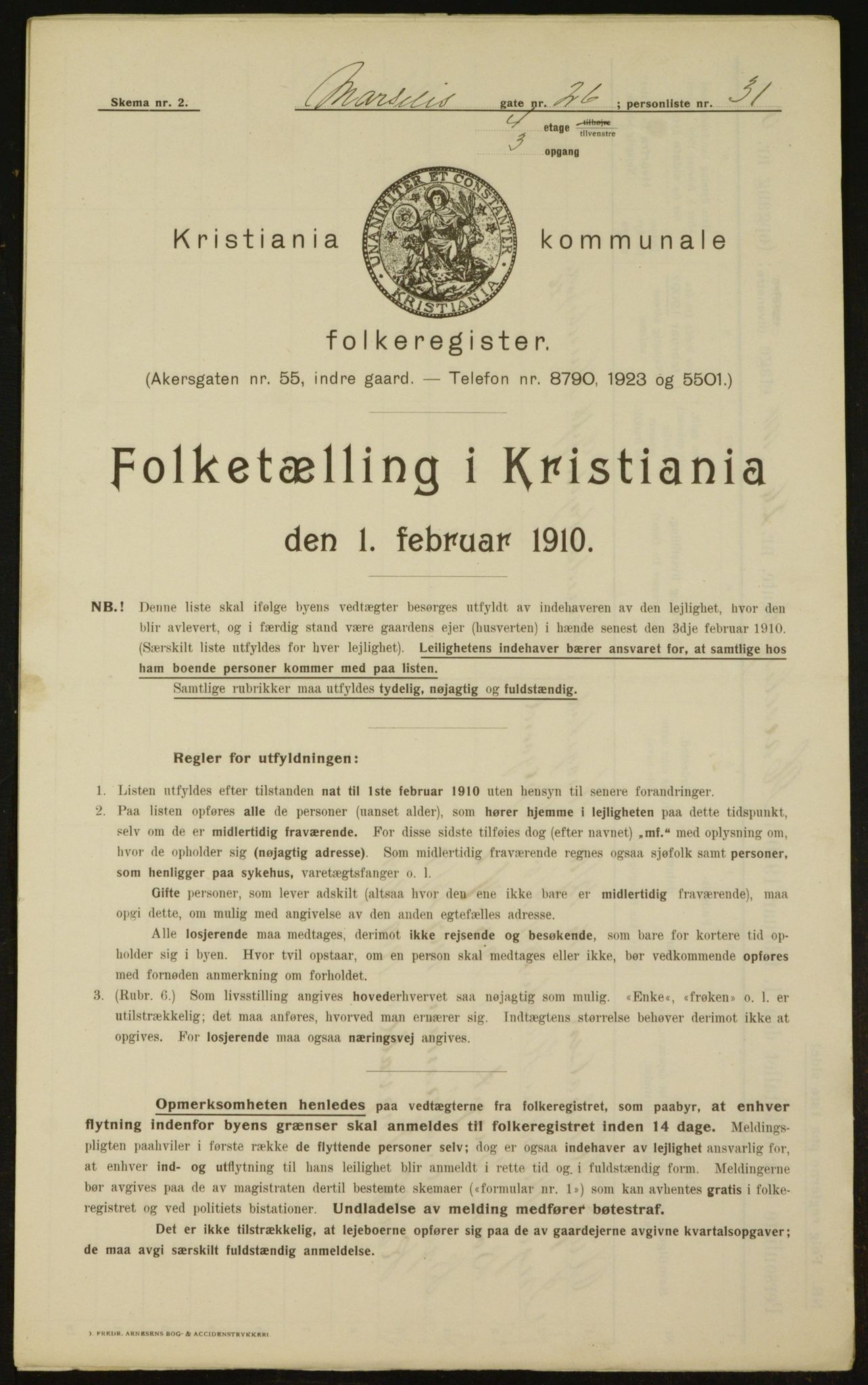 OBA, Municipal Census 1910 for Kristiania, 1910, p. 62326