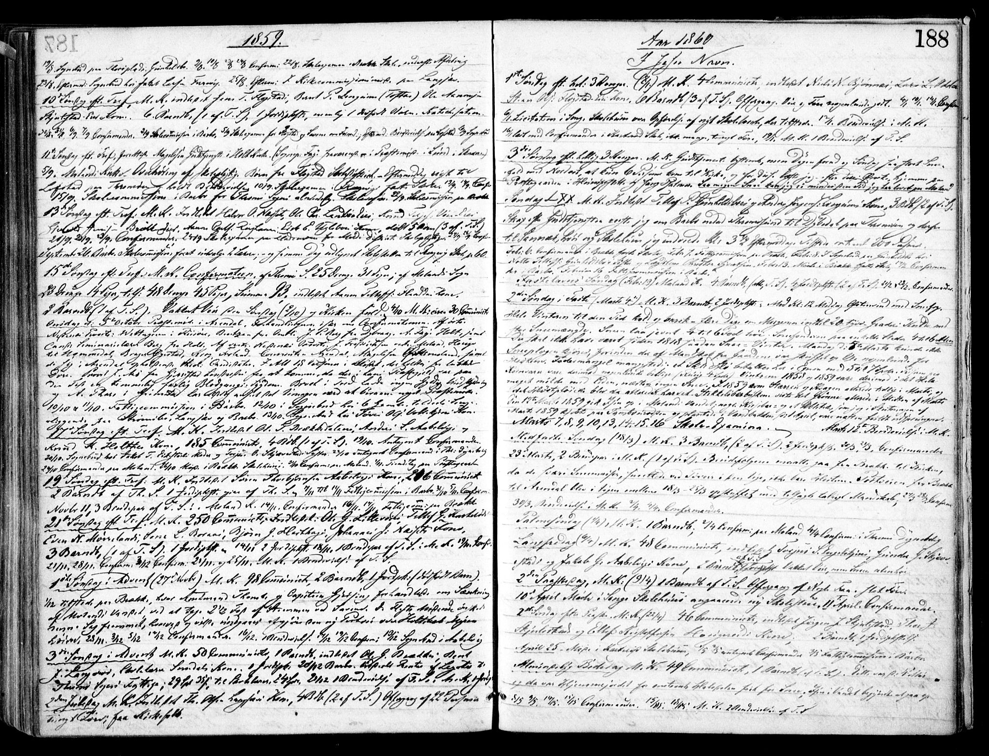 Austre Moland sokneprestkontor, SAK/1111-0001/F/Fa/Faa/L0008: Parish register (official) no. A 8, 1858-1868, p. 188