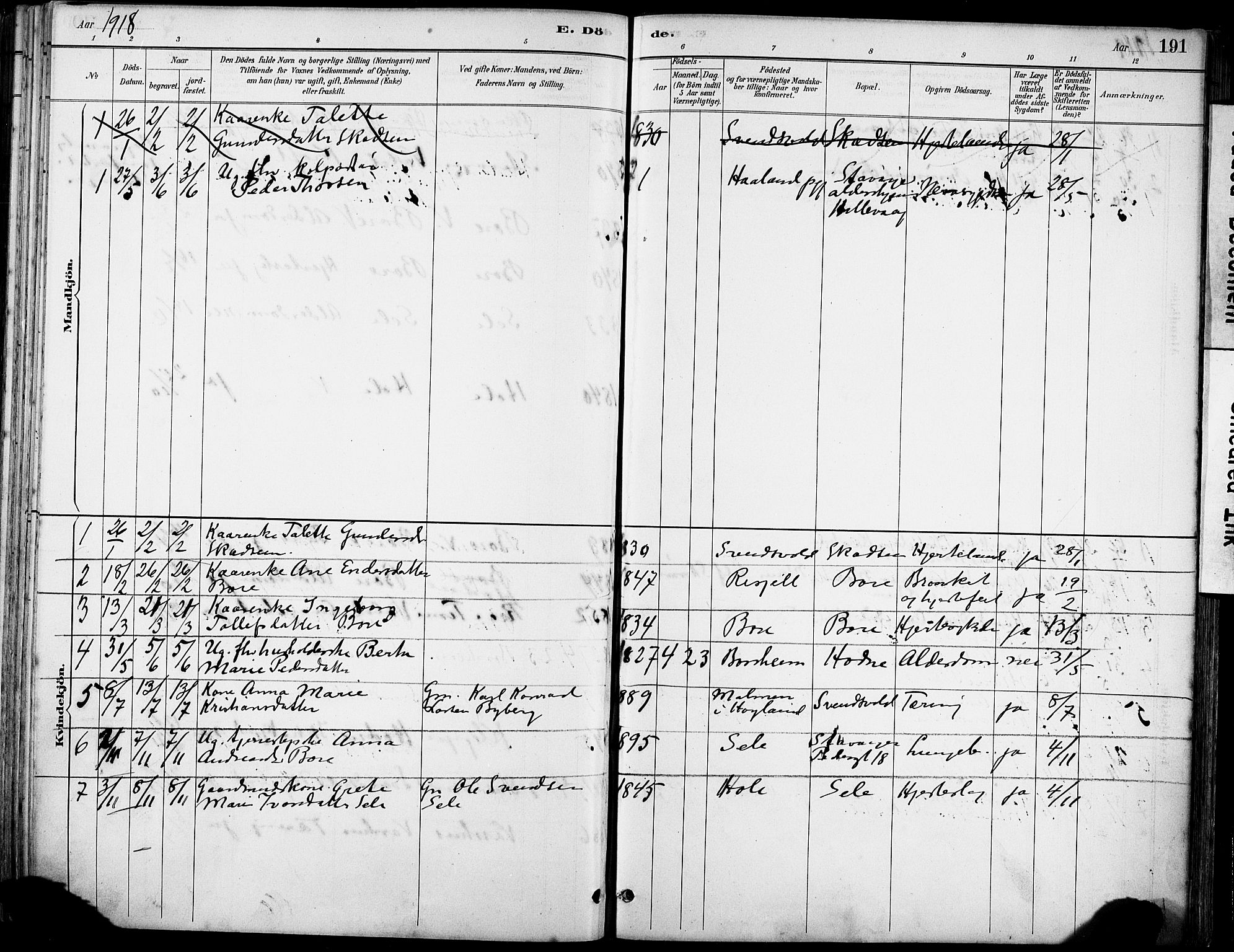 Klepp sokneprestkontor, SAST/A-101803/001/3/30BA/L0008: Parish register (official) no. A 9, 1886-1919, p. 191