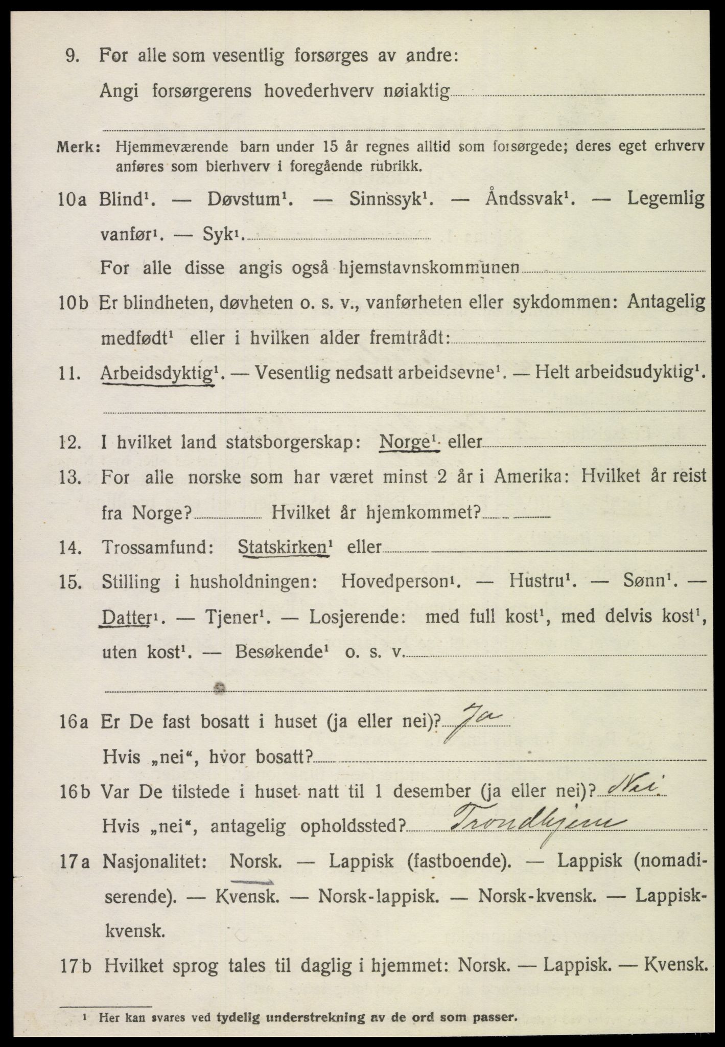 SAT, 1920 census for Tydal, 1920, p. 318