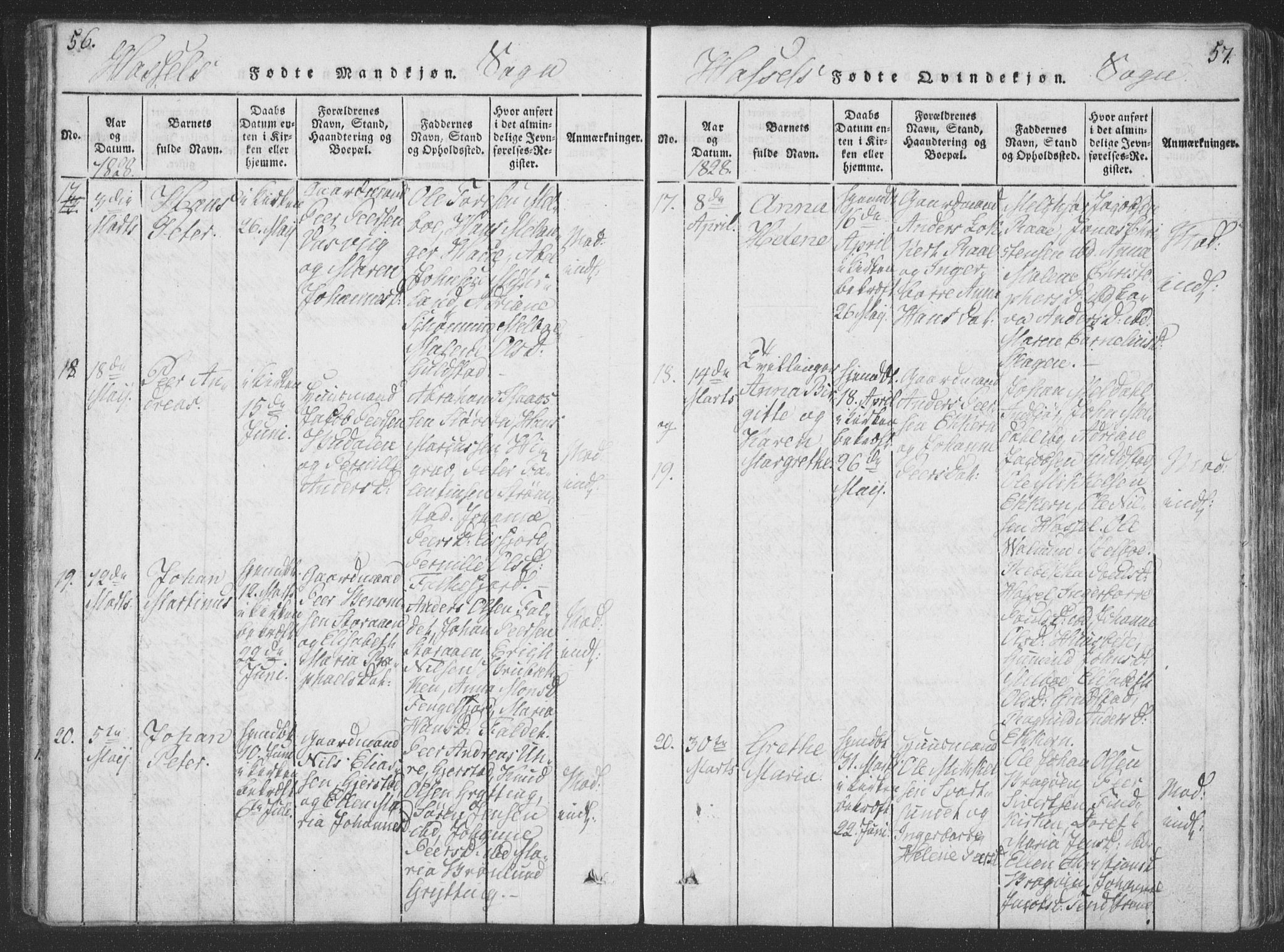 Ministerialprotokoller, klokkerbøker og fødselsregistre - Nordland, AV/SAT-A-1459/888/L1262: Parish register (copy) no. 888C01, 1820-1836, p. 56-57