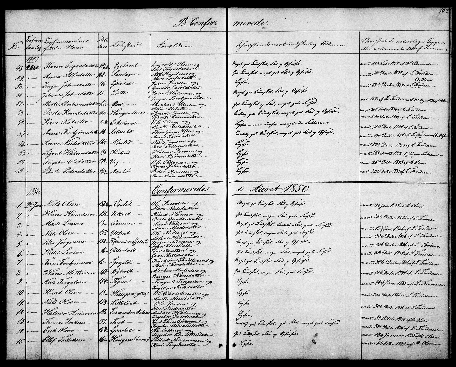 Gjerstad sokneprestkontor, SAK/1111-0014/F/Fa/Faa/L0006: Parish register (official) no. A 6, 1841-1857, p. 103