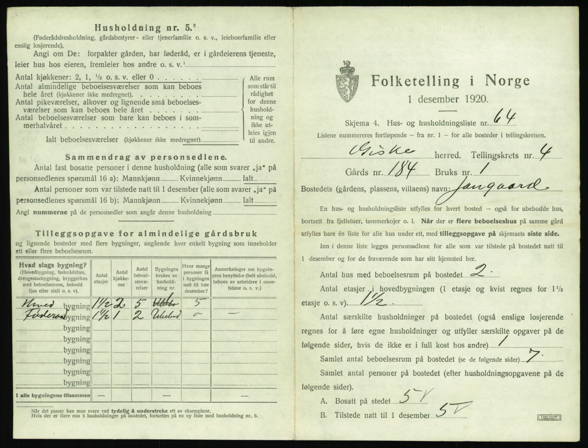 SAT, 1920 census for Giske, 1920, p. 412