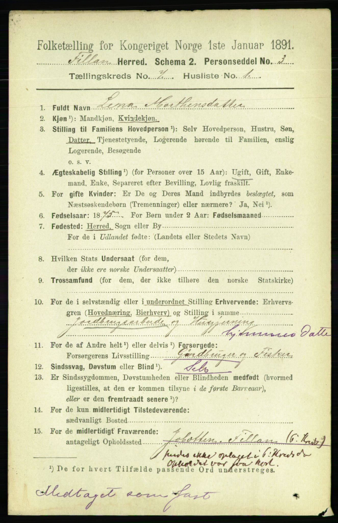 RA, 1891 census for 1616 Fillan, 1891, p. 1583