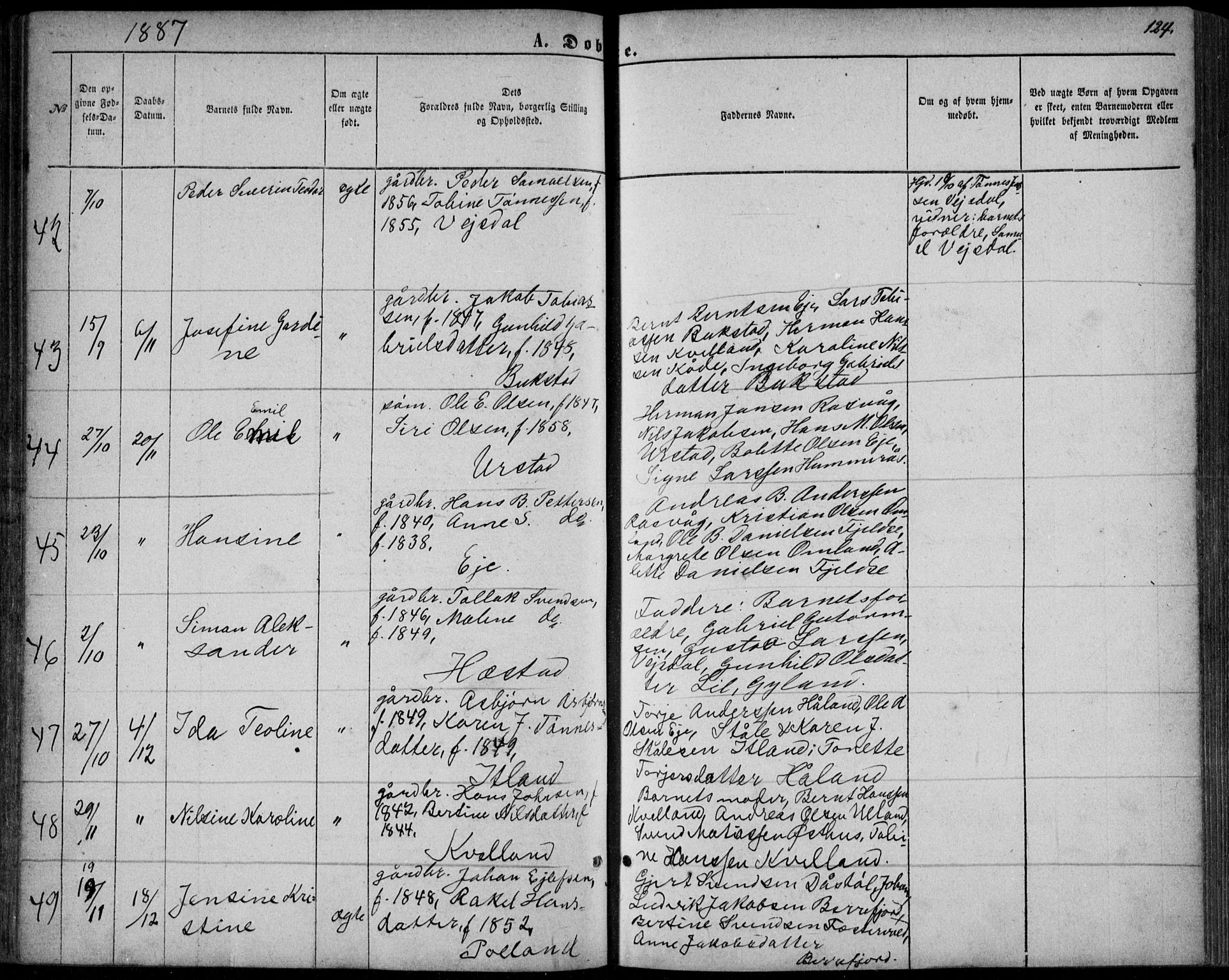 Flekkefjord sokneprestkontor, AV/SAK-1111-0012/F/Fb/Fbb/L0003: Parish register (copy) no. B 3, 1867-1889, p. 124