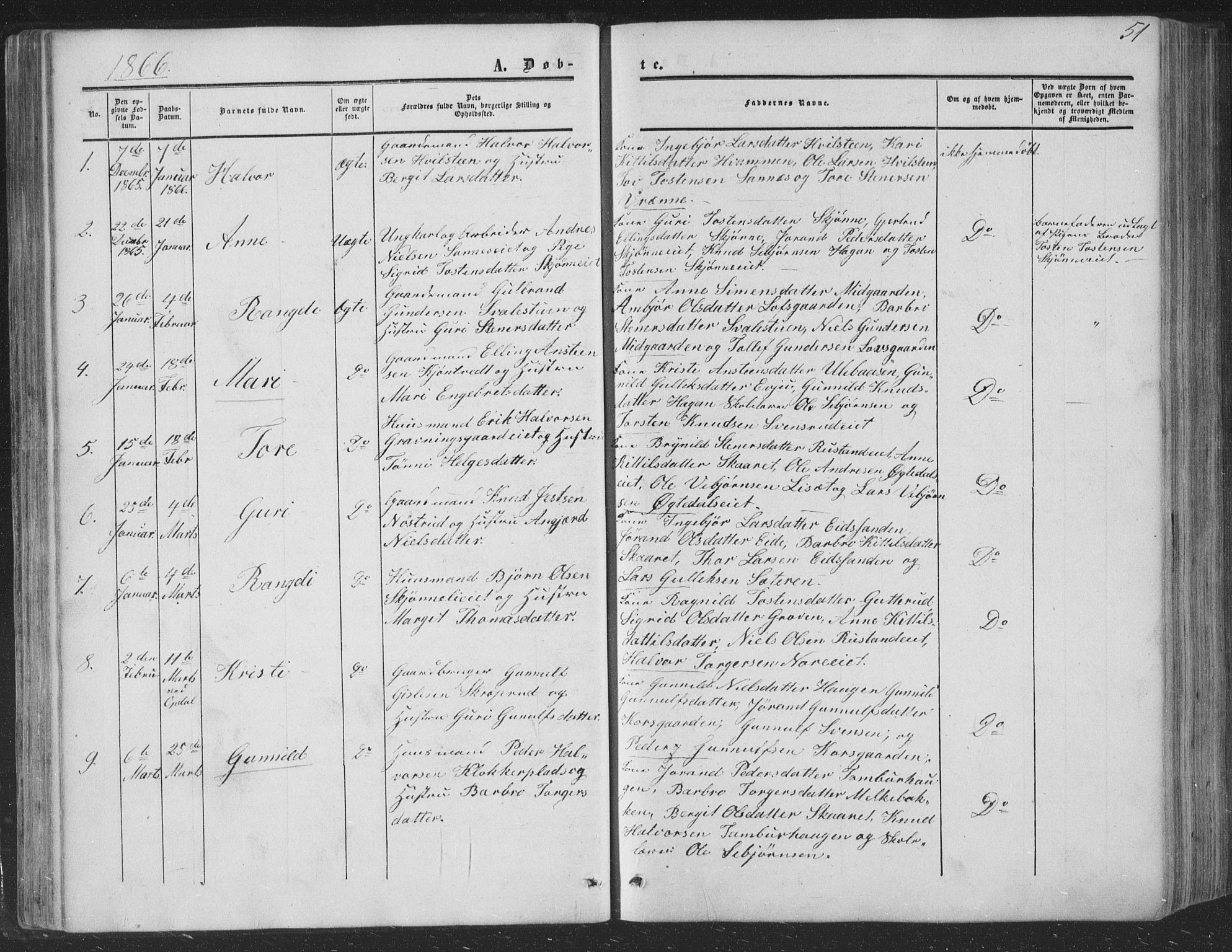 Nore kirkebøker, SAKO/A-238/F/Fa/L0002: Parish register (official) no. I 2, 1856-1871, p. 51