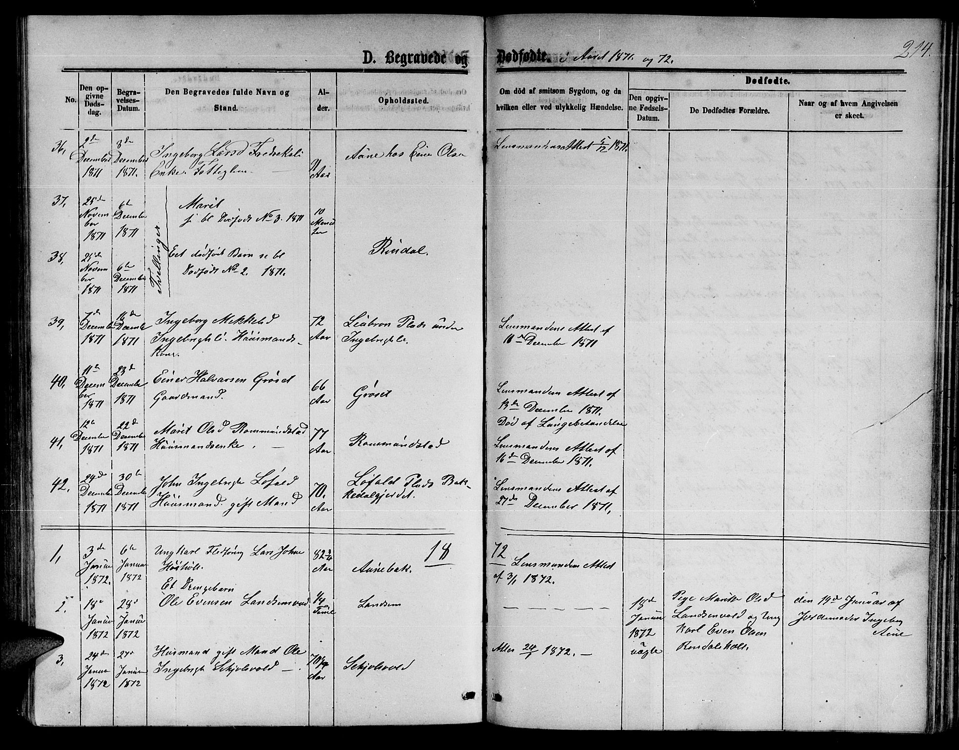 Ministerialprotokoller, klokkerbøker og fødselsregistre - Møre og Romsdal, AV/SAT-A-1454/598/L1076: Parish register (copy) no. 598C01, 1867-1878, p. 214