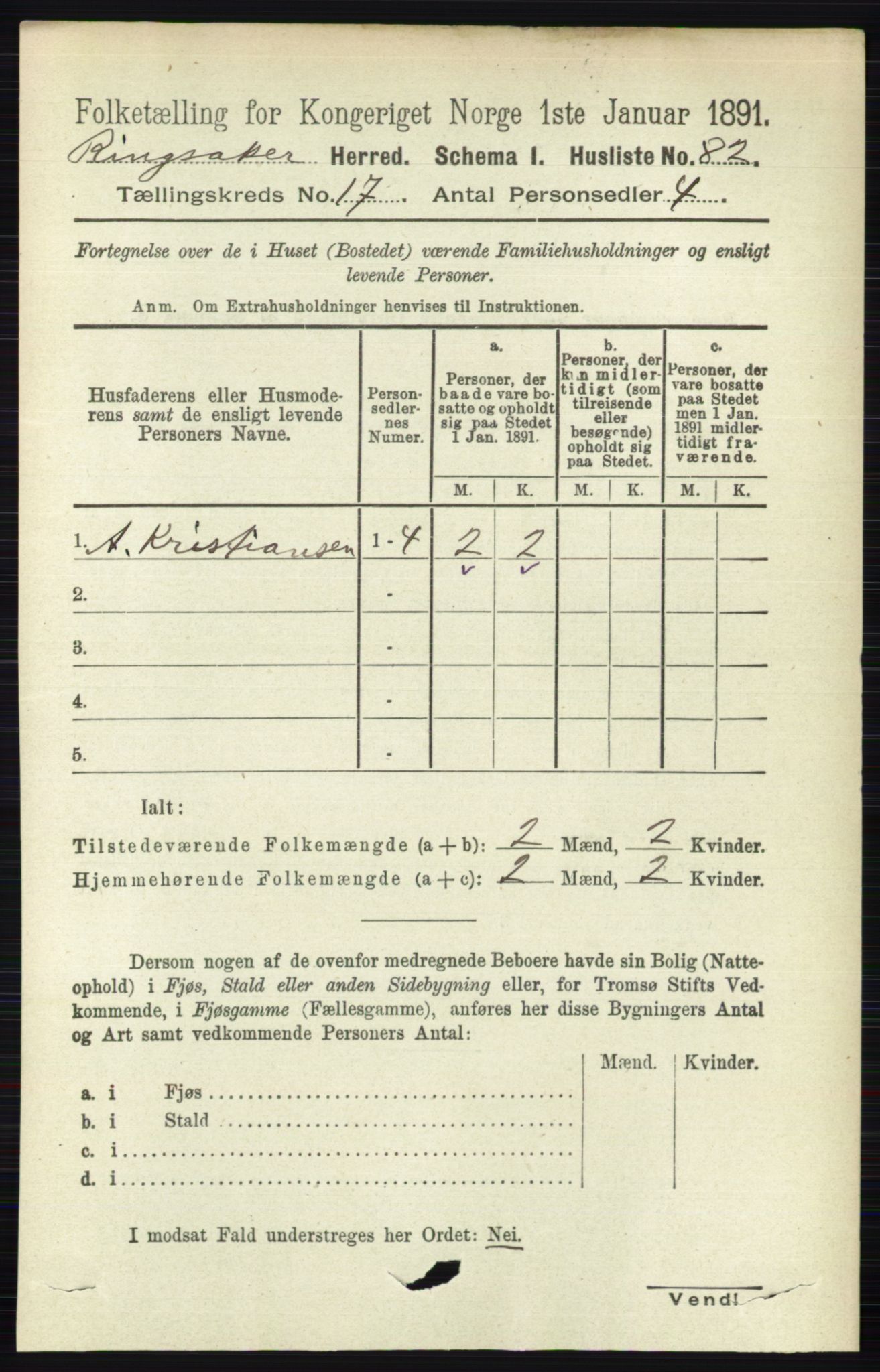 RA, 1891 census for 0412 Ringsaker, 1891, p. 9725