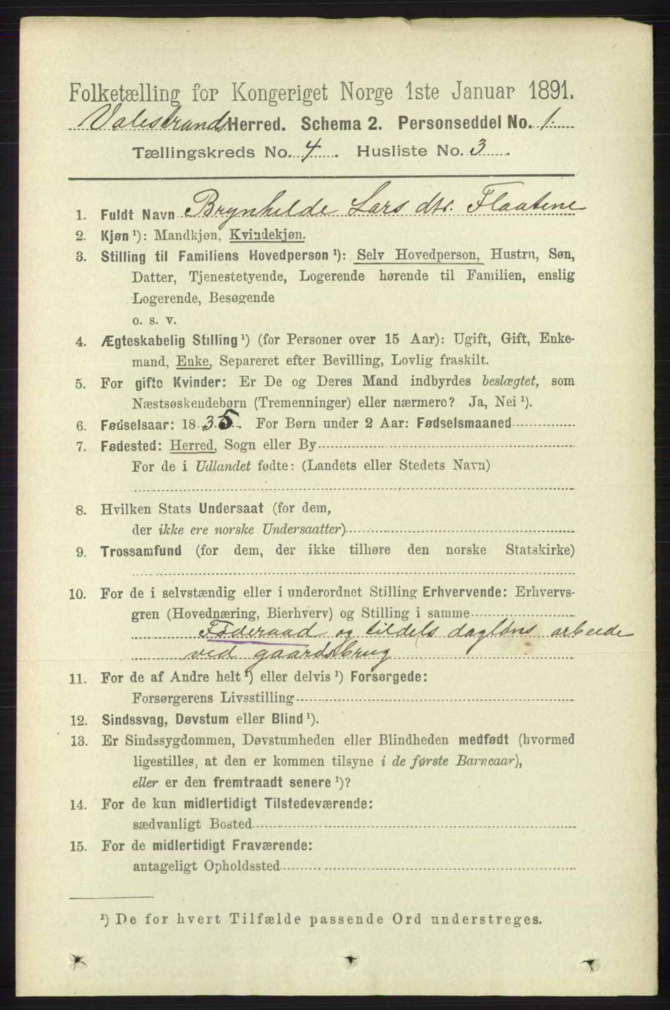 RA, 1891 census for 1217 Valestrand, 1891, p. 880