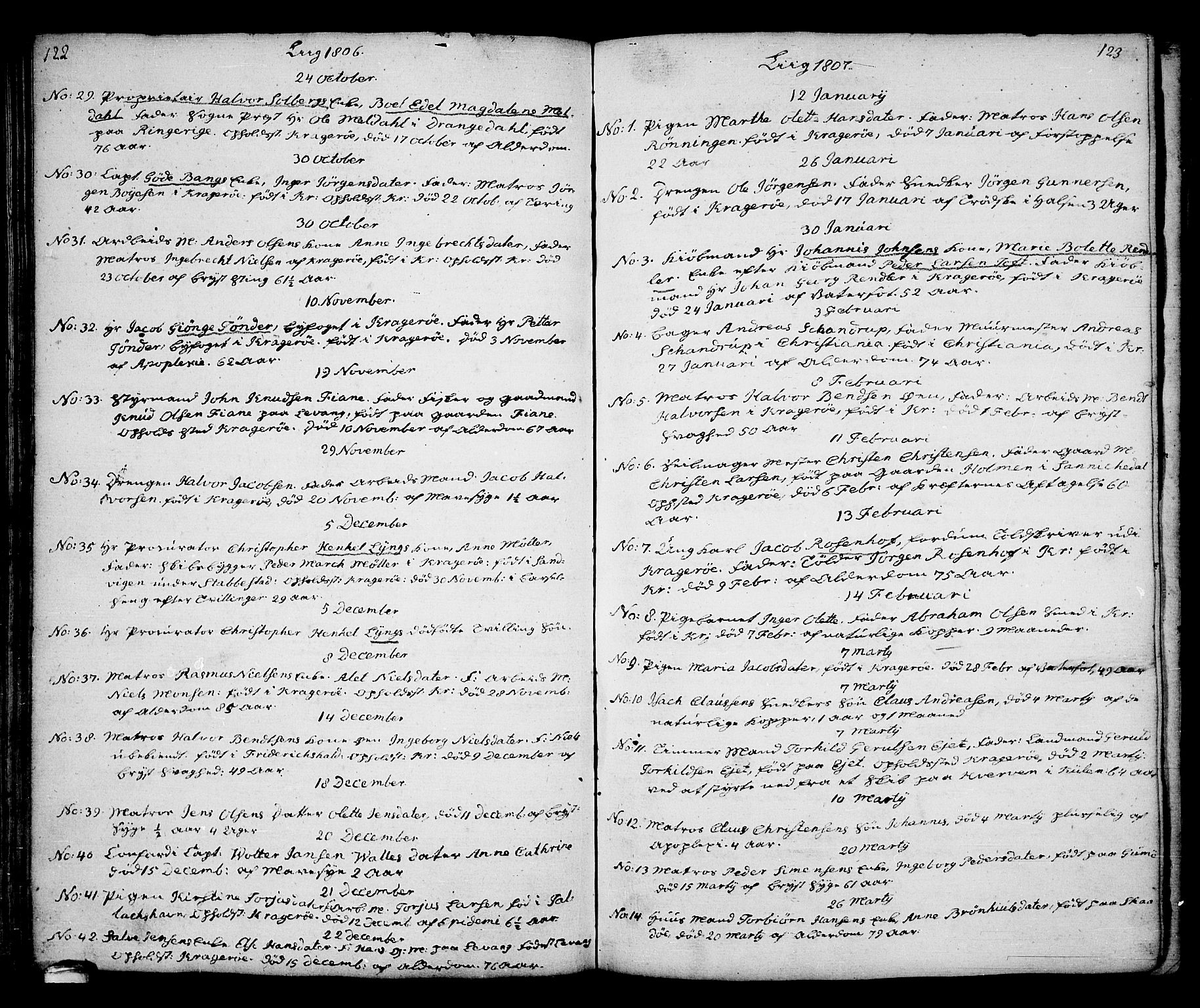 Kragerø kirkebøker, SAKO/A-278/G/Ga/L0001: Parish register (copy) no. 1 /1, 1806-1811, p. 122-123
