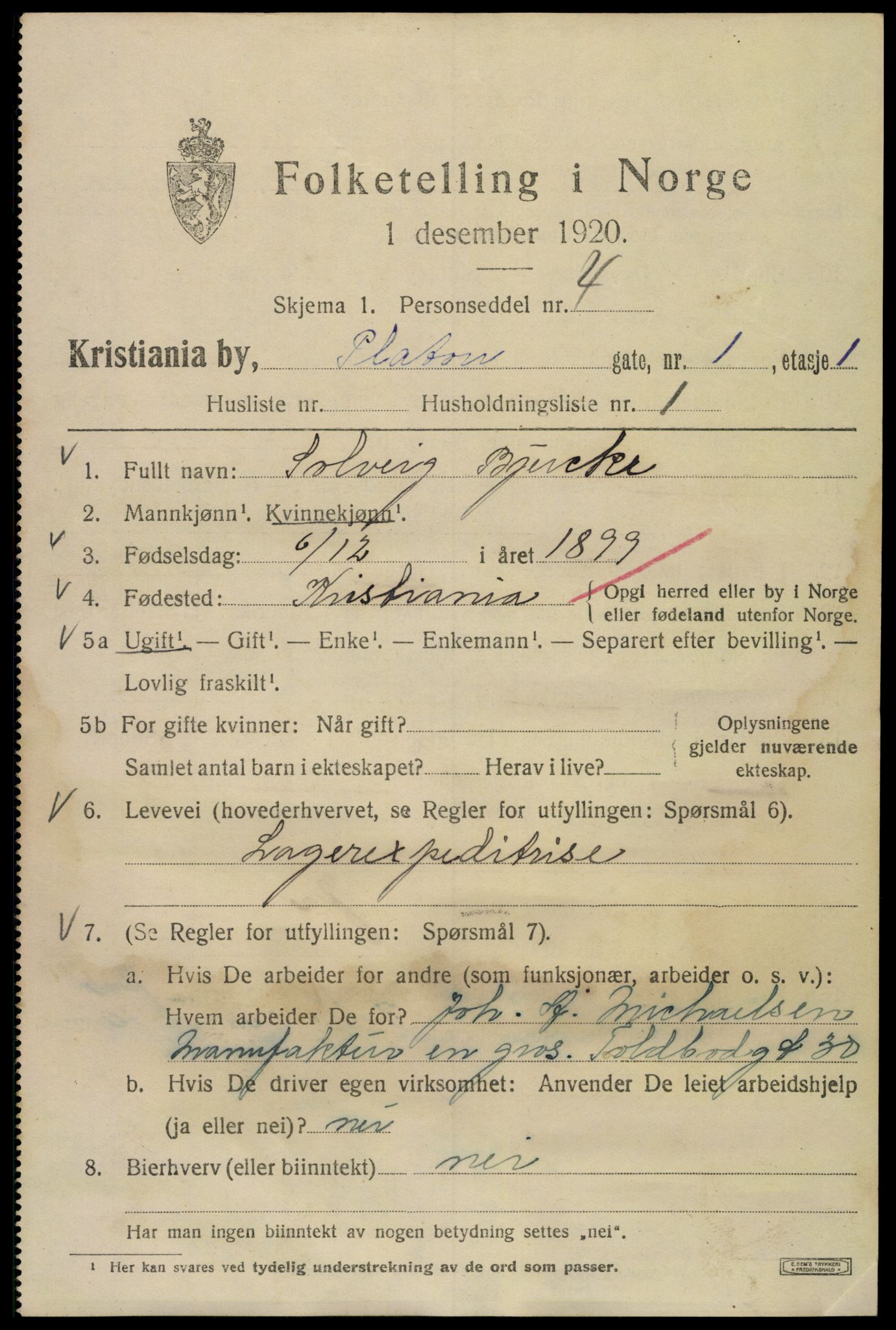 SAO, 1920 census for Kristiania, 1920, p. 453209