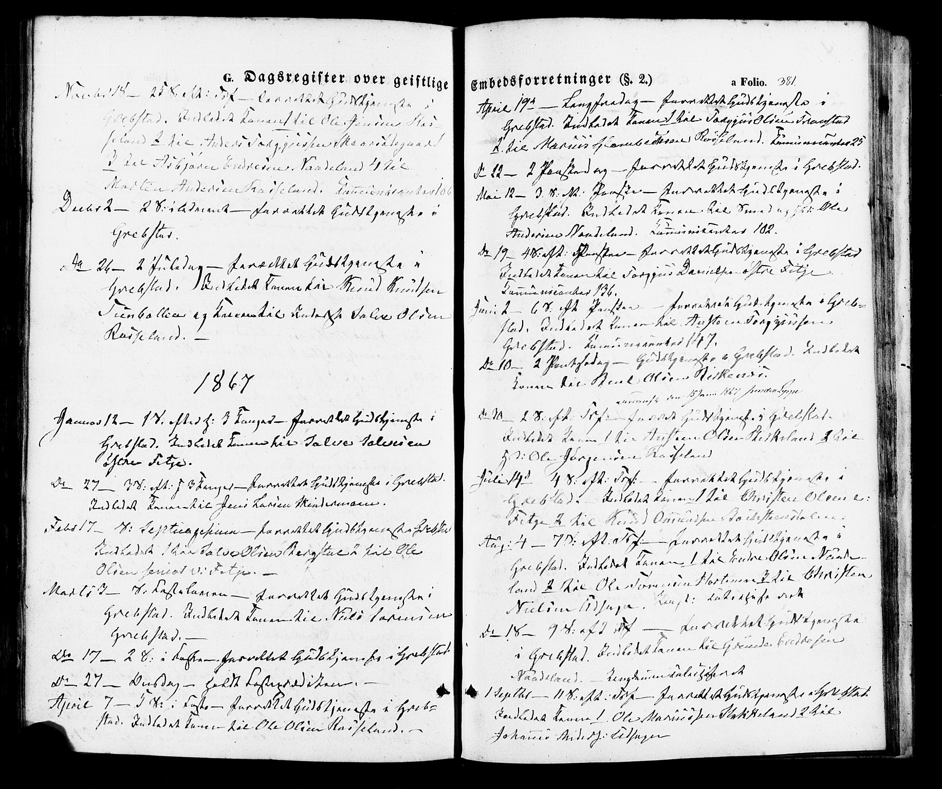 Søgne sokneprestkontor, SAK/1111-0037/F/Fa/Faa/L0002: Parish register (official) no. A 2, 1854-1882, p. 381