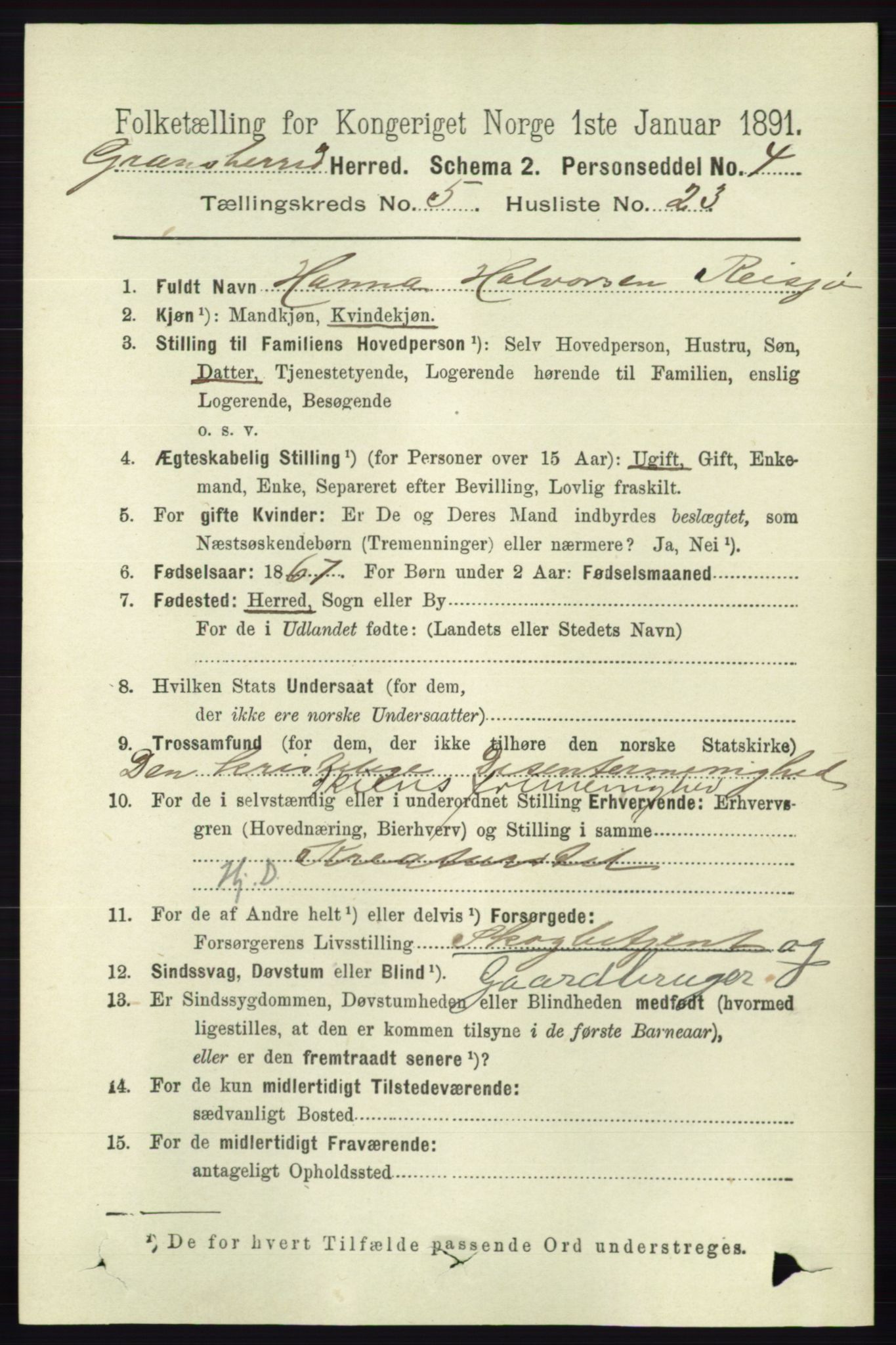 RA, 1891 census for 0824 Gransherad, 1891, p. 968