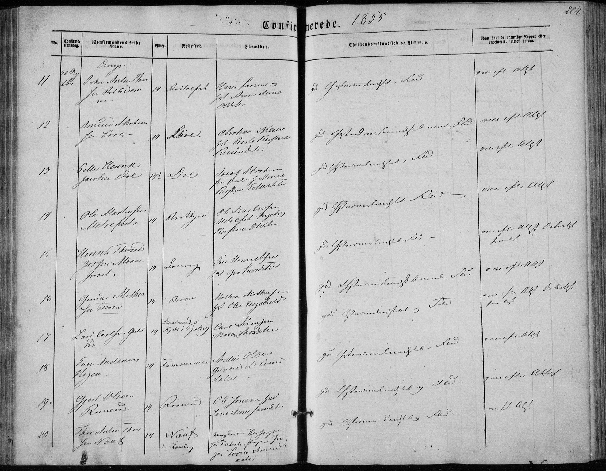 Hedrum kirkebøker, AV/SAKO-A-344/F/Fa/L0006: Parish register (official) no. I 6, 1849-1857, p. 204