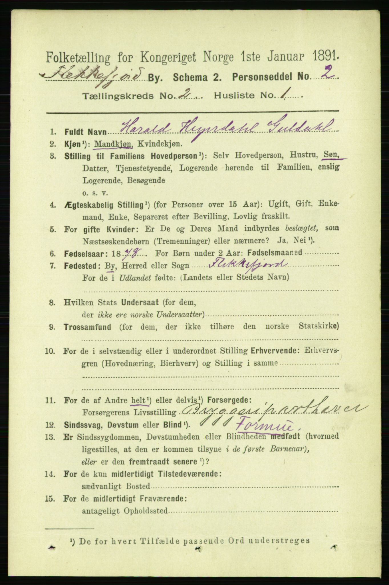 RA, 1891 census for 1004 Flekkefjord, 1891, p. 834