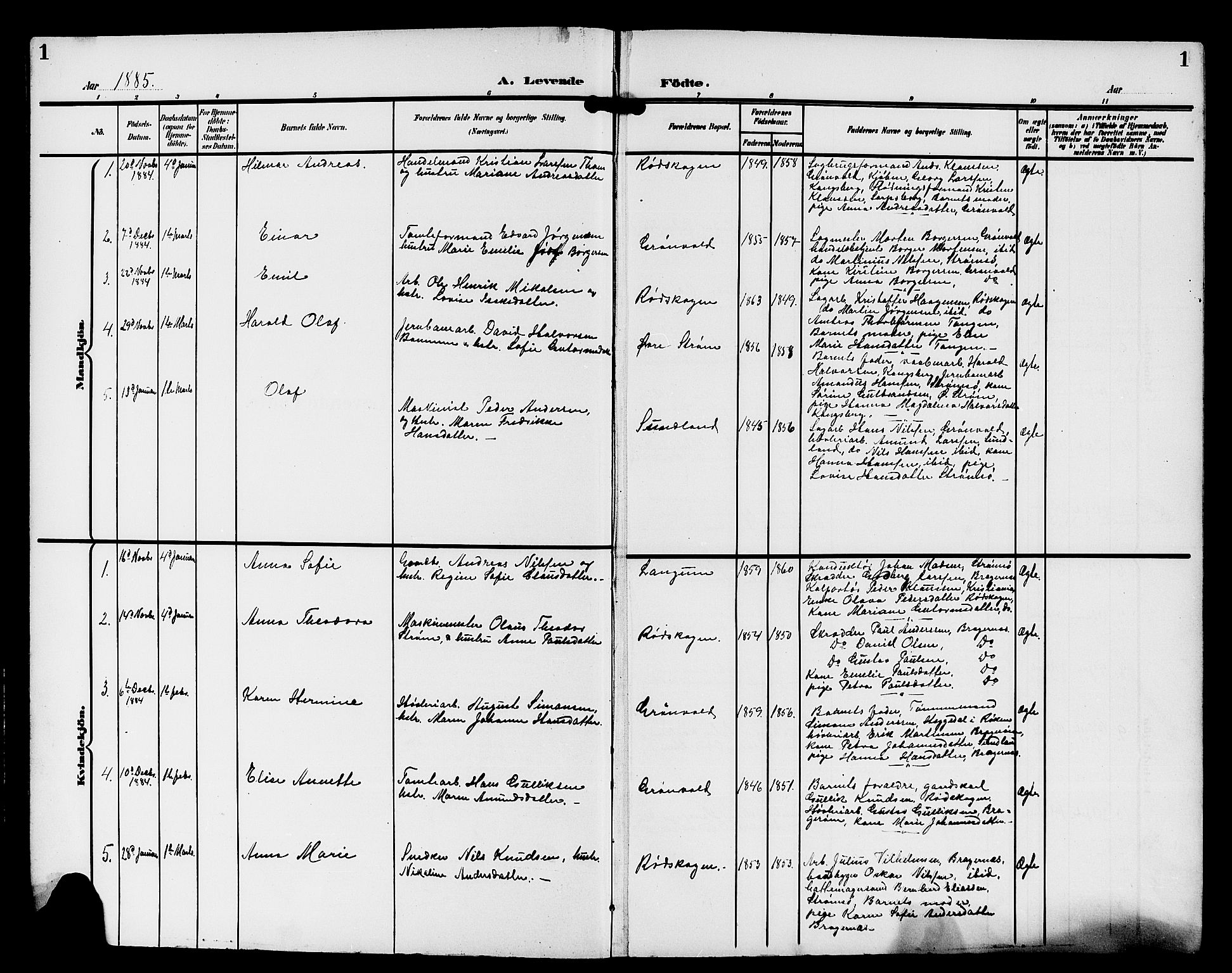 Strømsgodset kirkebøker, AV/SAKO-A-324/G/Ga/L0002: Parish register (copy) no. 2, 1885-1910, p. 1