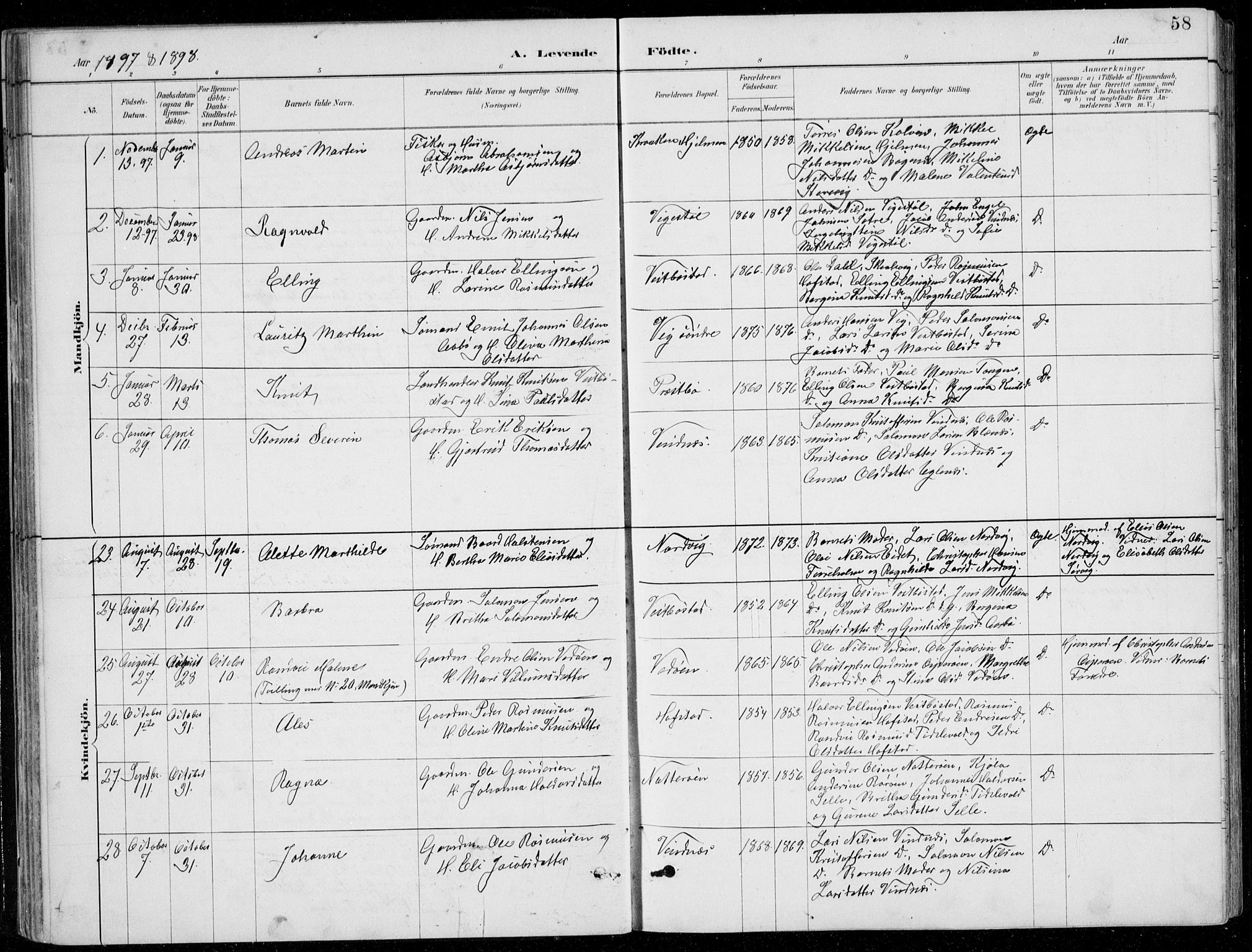 Fitjar sokneprestembete, AV/SAB-A-99926: Parish register (copy) no. A 2, 1887-1906, p. 58