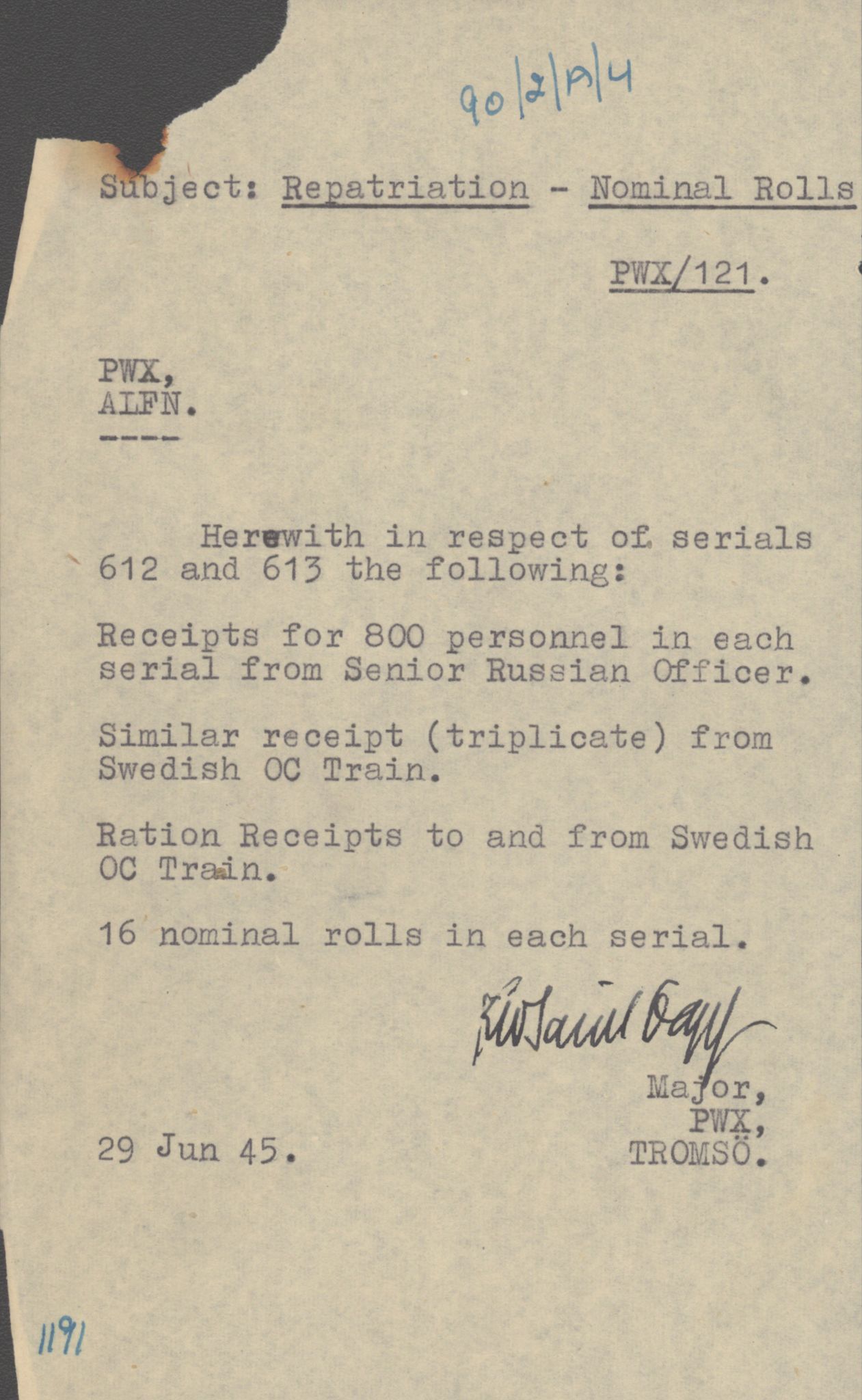 Flyktnings- og fangedirektoratet, Repatrieringskontoret, RA/S-1681/D/Db/L0016: Displaced Persons (DPs) og sivile tyskere, 1945-1948, p. 998