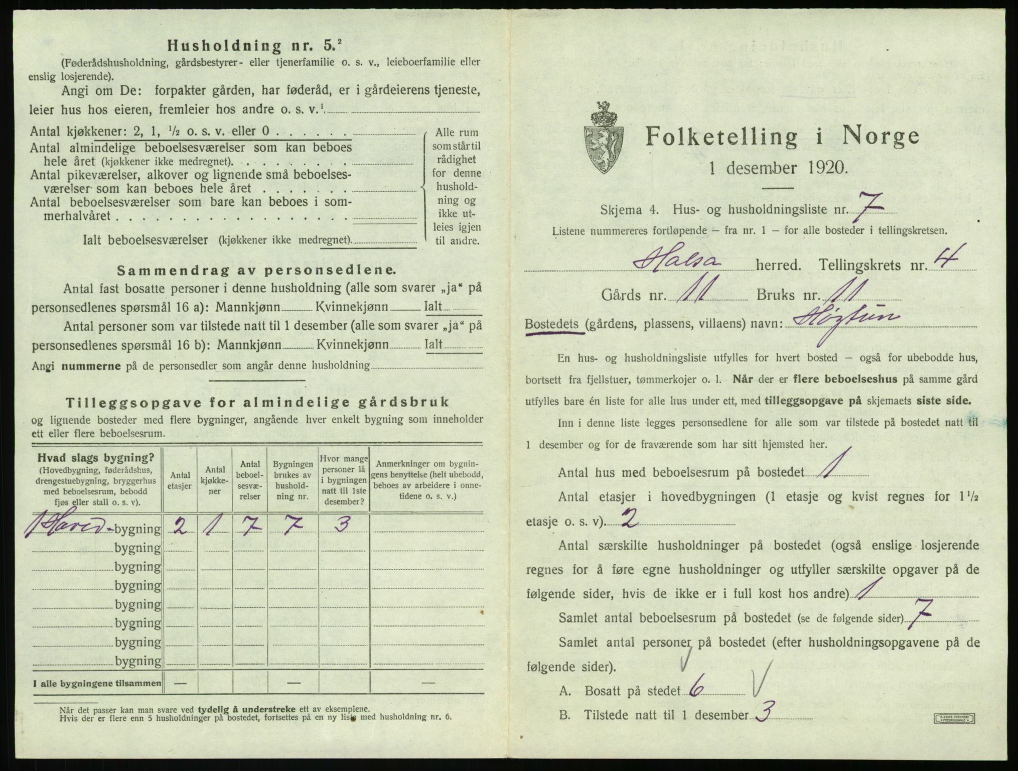 SAT, 1920 census for Halsa, 1920, p. 240