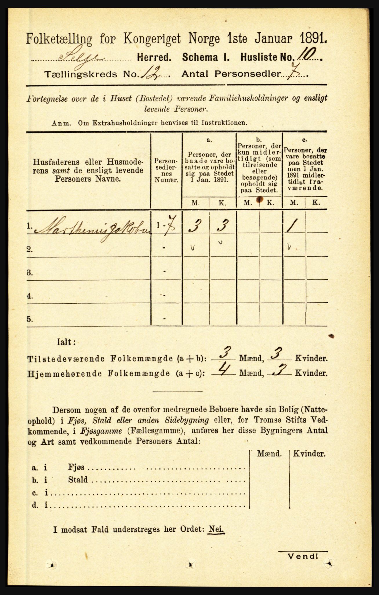 RA, 1891 census for 1441 Selje, 1891, p. 3633