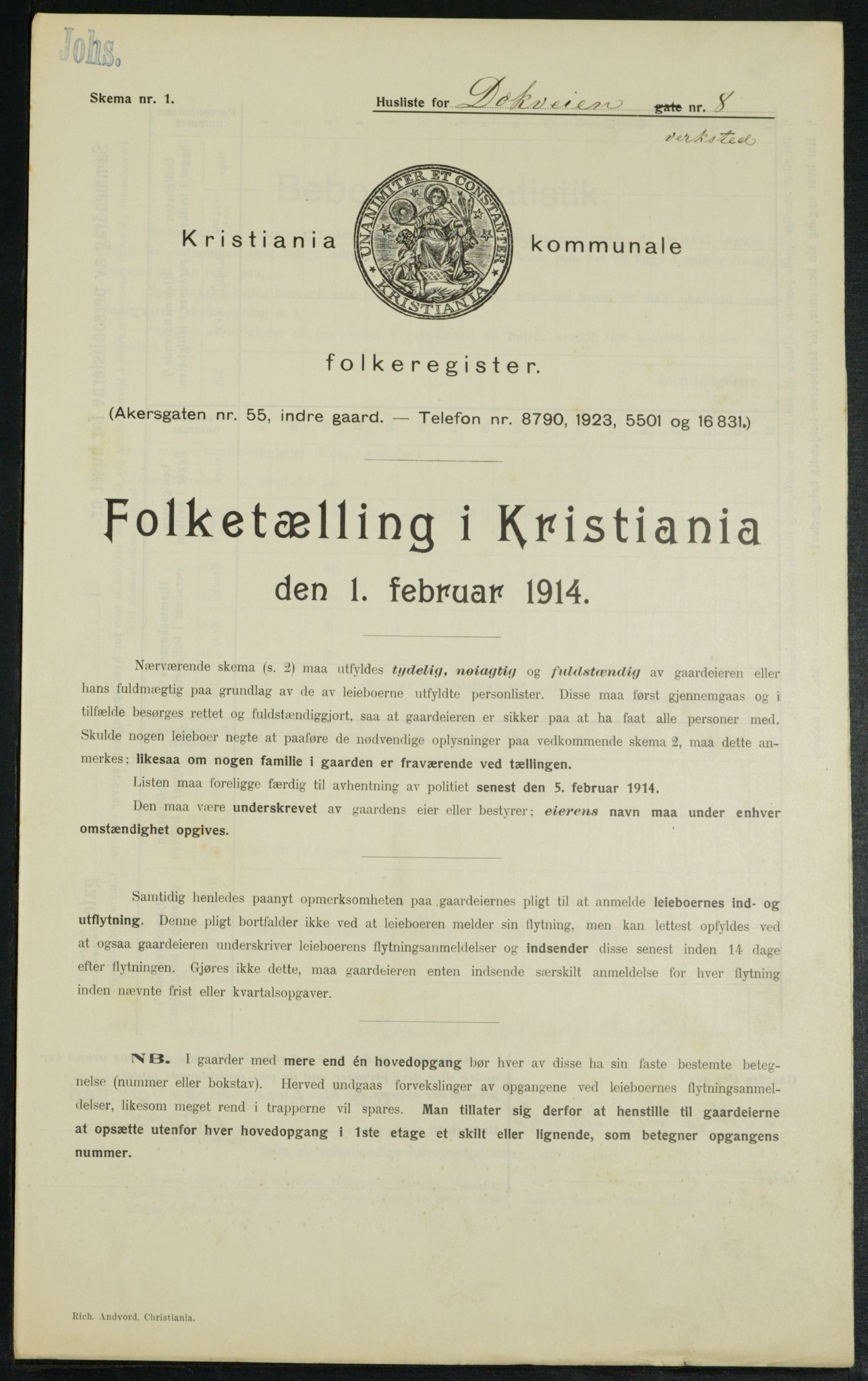 OBA, Municipal Census 1914 for Kristiania, 1914, p. 16018