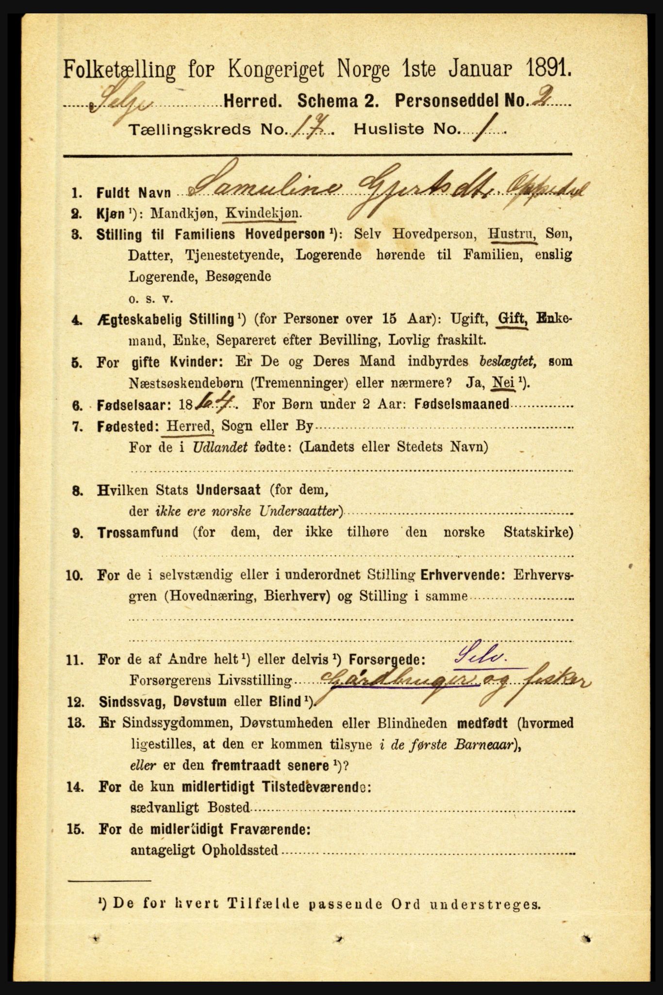 RA, 1891 census for 1441 Selje, 1891, p. 5584