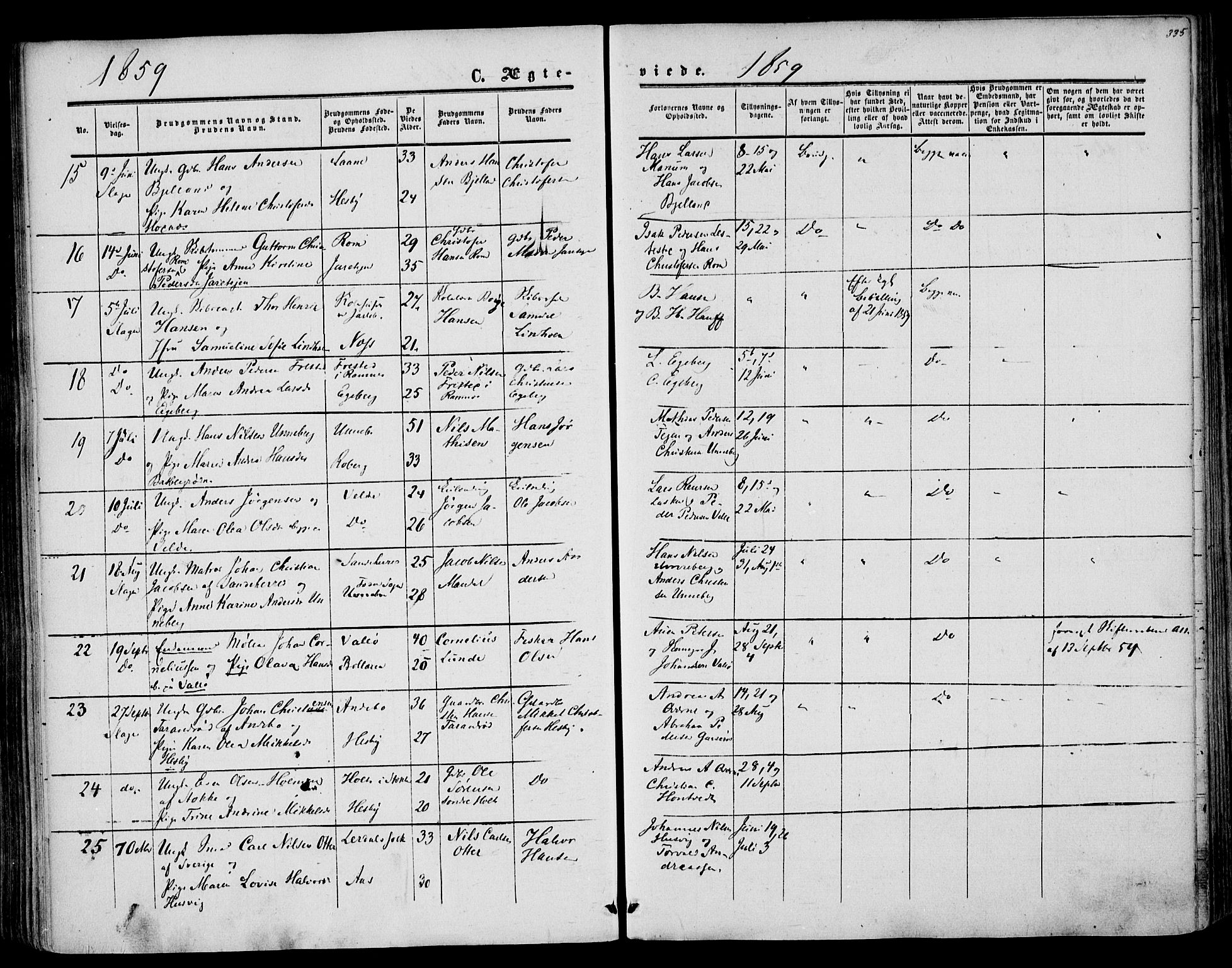 Sem kirkebøker, SAKO/A-5/F/Fa/L0007: Parish register (official) no. I 7, 1856-1865, p. 335