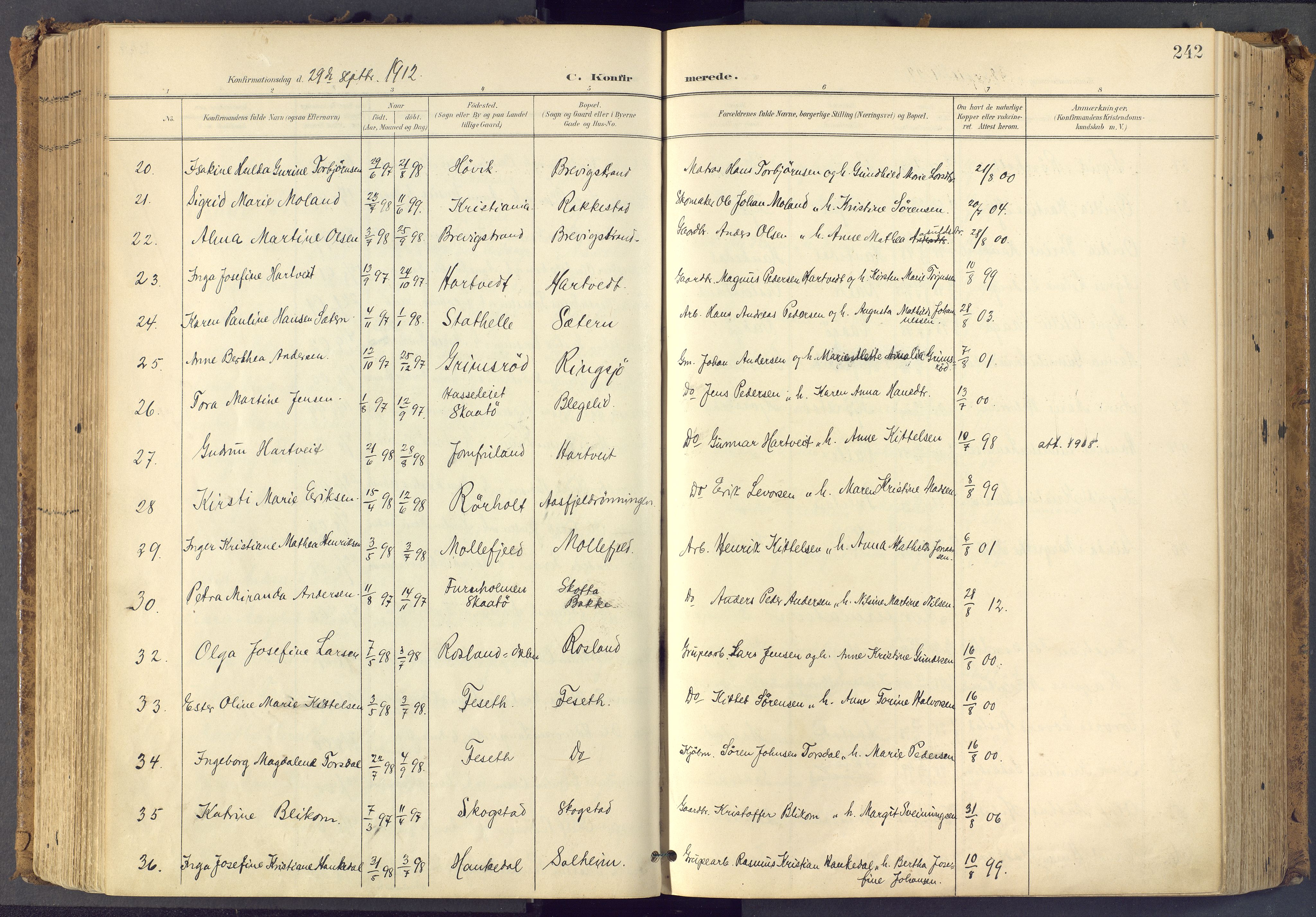Bamble kirkebøker, SAKO/A-253/F/Fa/L0009: Parish register (official) no. I 9, 1901-1917, p. 242