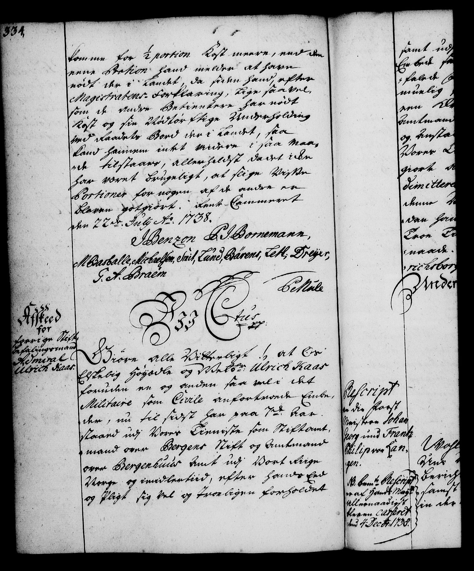 Rentekammeret, Kammerkanselliet, RA/EA-3111/G/Gg/Gga/L0004: Norsk ekspedisjonsprotokoll med register (merket RK 53.4), 1734-1741, p. 334