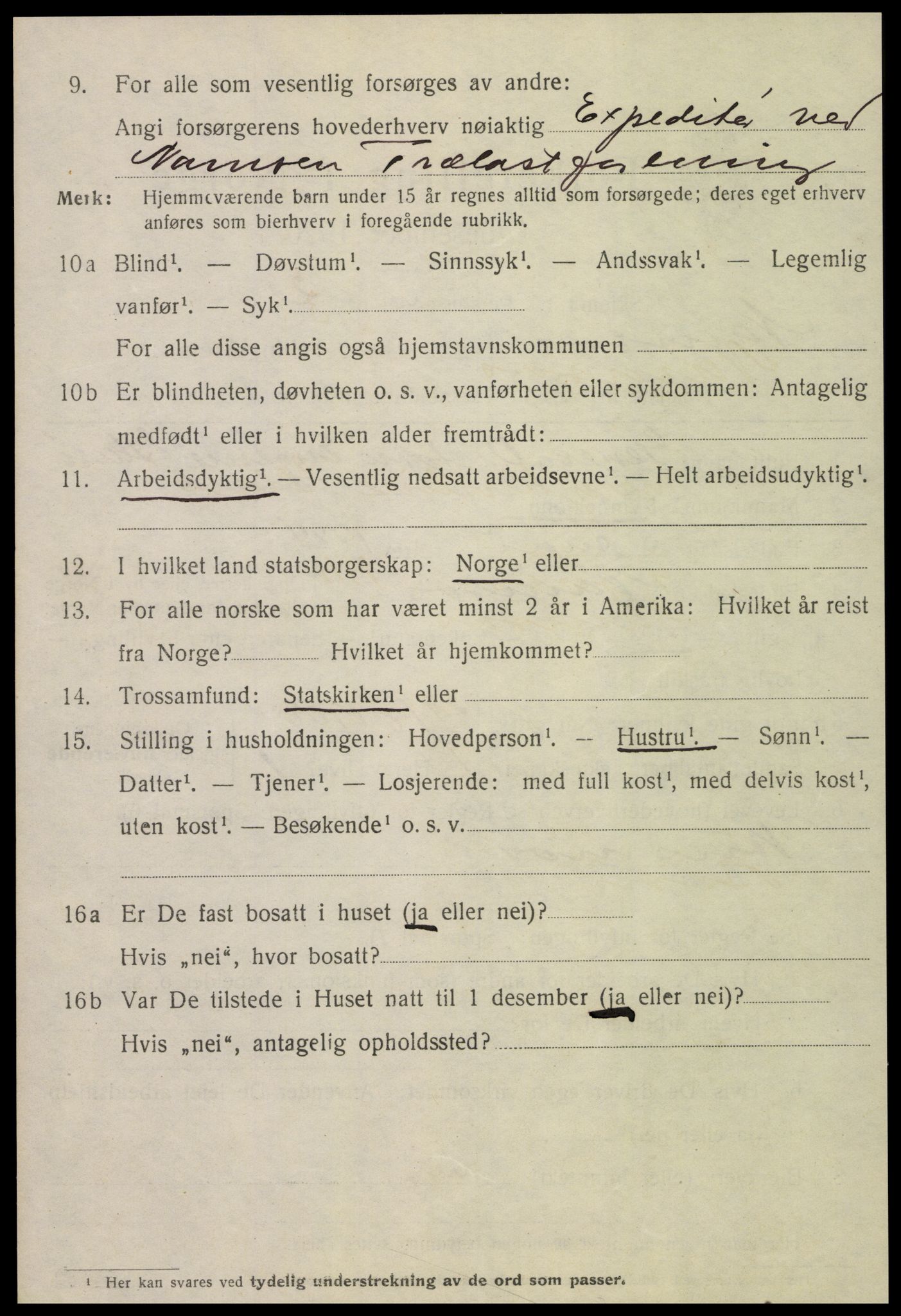 SAT, 1920 census for Namsos, 1920, p. 3718