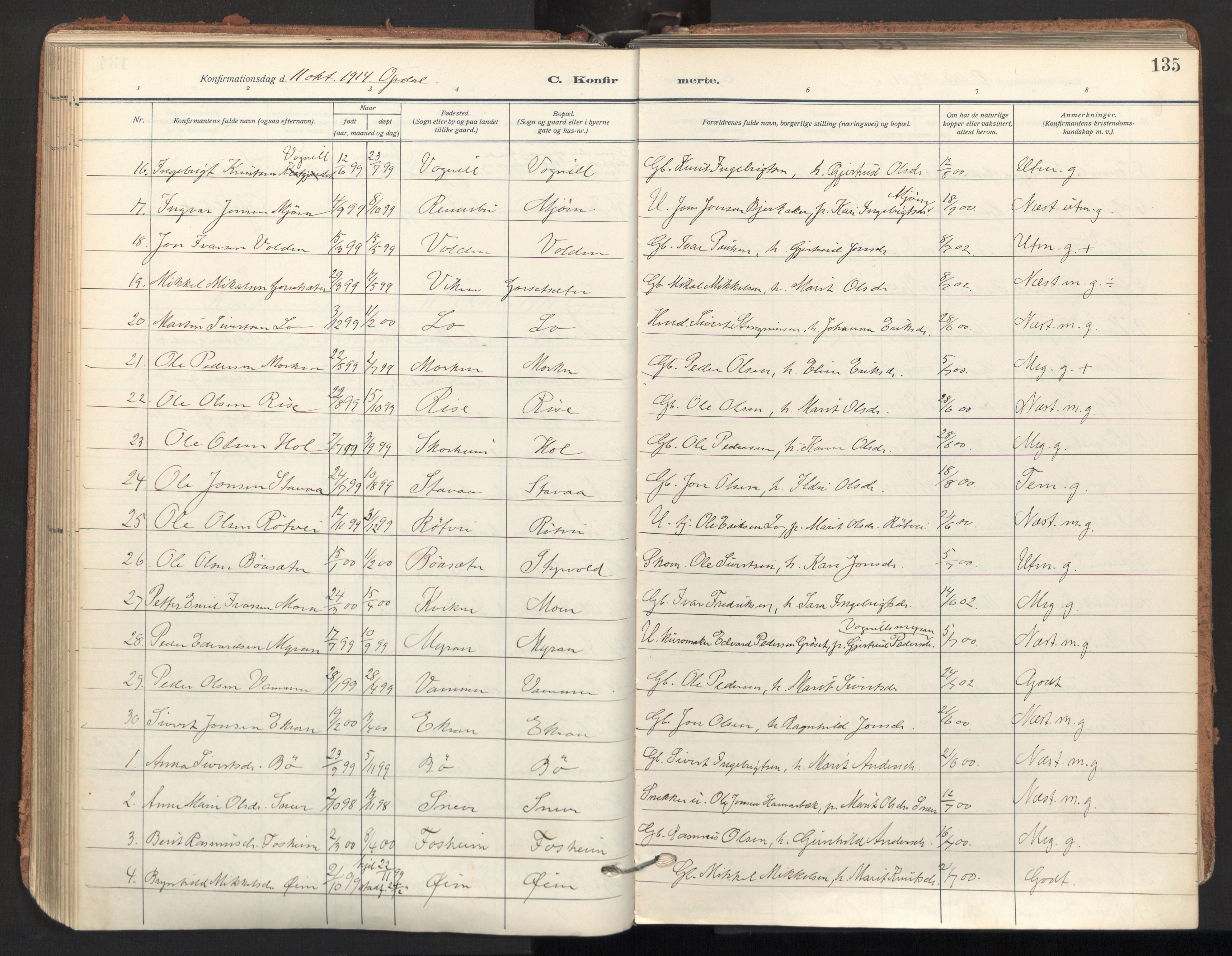 Ministerialprotokoller, klokkerbøker og fødselsregistre - Sør-Trøndelag, SAT/A-1456/678/L0909: Parish register (official) no. 678A17, 1912-1930, p. 135