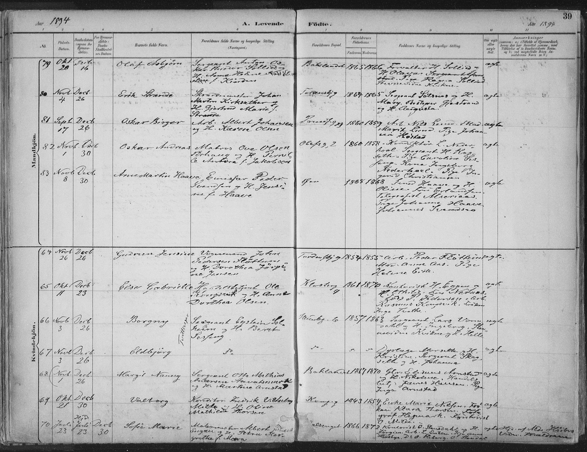 Ministerialprotokoller, klokkerbøker og fødselsregistre - Sør-Trøndelag, SAT/A-1456/601/L0062: Parish register (official) no. 601A30, 1891-1911, p. 39