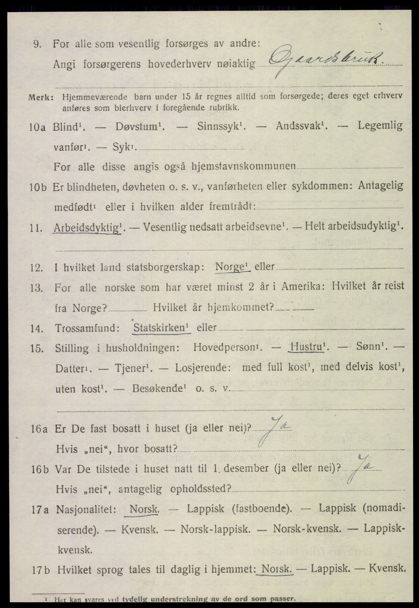 SAT, 1920 census for Kvam, 1920, p. 2504