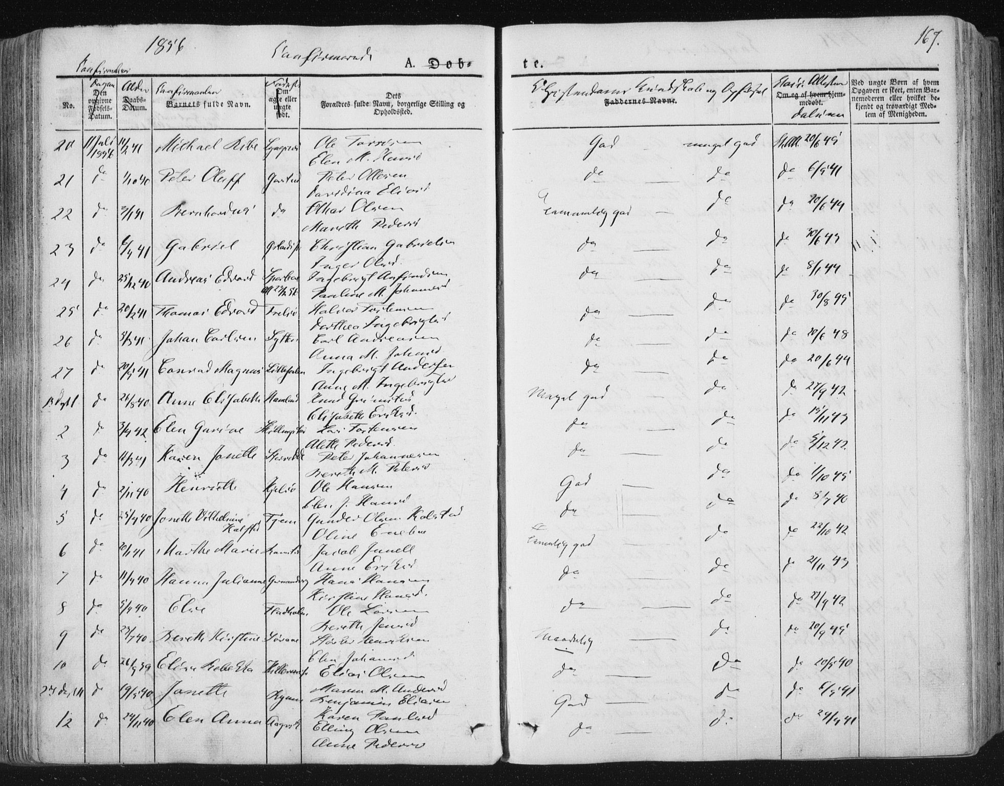 Ministerialprotokoller, klokkerbøker og fødselsregistre - Nord-Trøndelag, SAT/A-1458/784/L0669: Parish register (official) no. 784A04, 1829-1859, p. 167