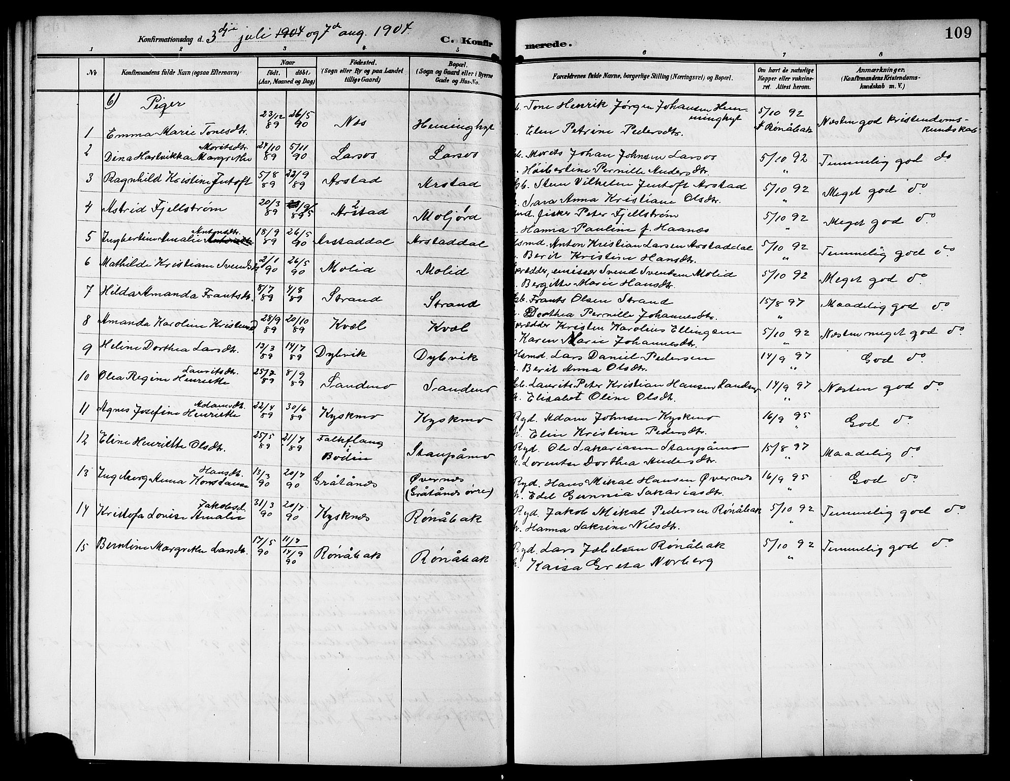 Ministerialprotokoller, klokkerbøker og fødselsregistre - Nordland, SAT/A-1459/846/L0655: Parish register (copy) no. 846C05, 1902-1916, p. 109