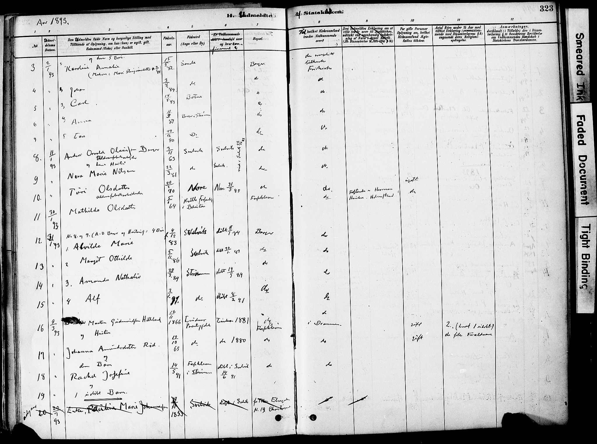 Strømm kirkebøker, AV/SAKO-A-322/F/Fa/L0004: Parish register (official) no. I 4, 1878-1899, p. 323