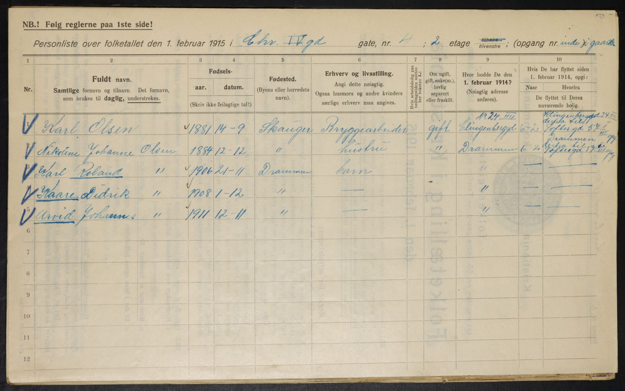 OBA, Municipal Census 1915 for Kristiania, 1915, p. 53662