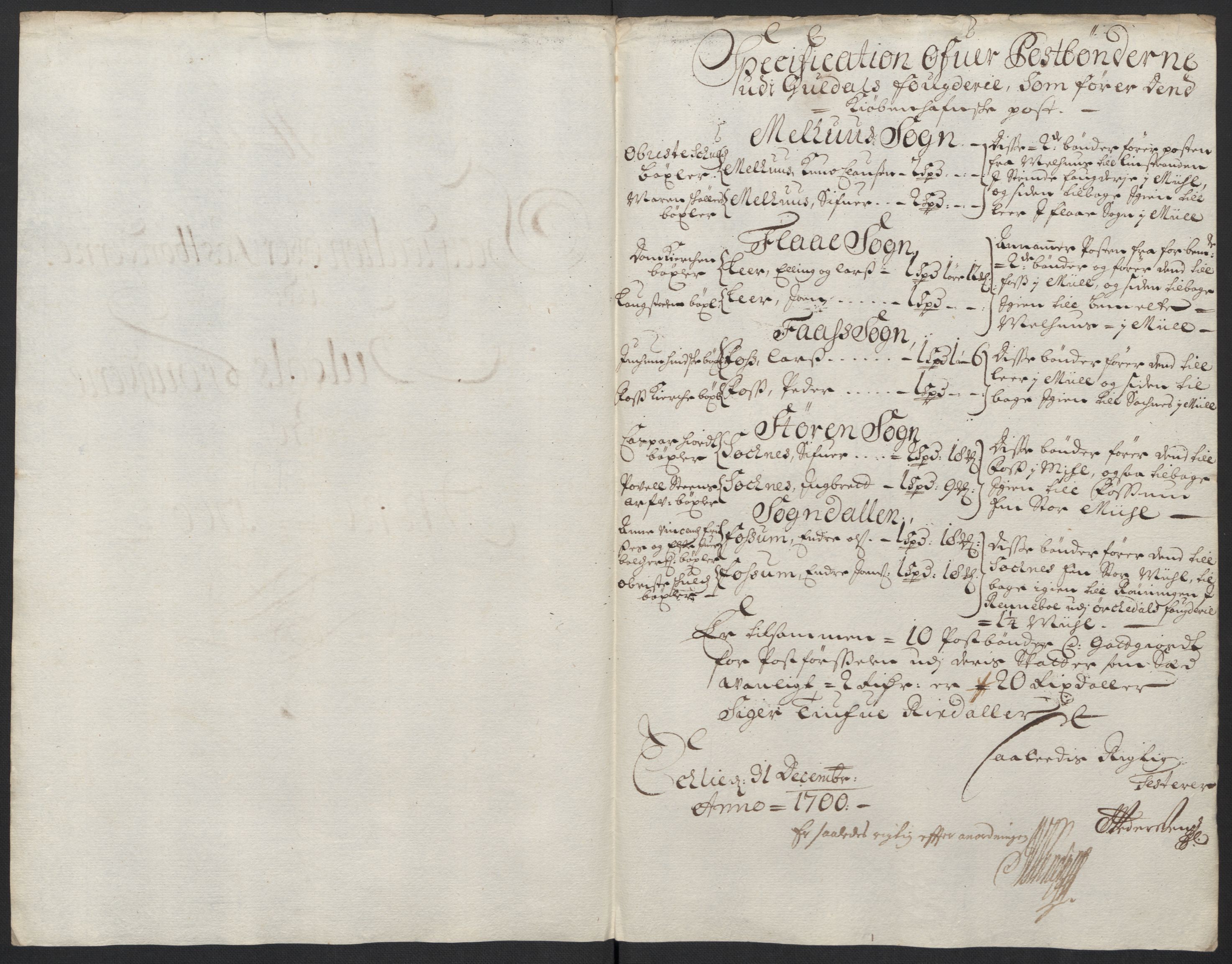 Rentekammeret inntil 1814, Reviderte regnskaper, Fogderegnskap, AV/RA-EA-4092/R60/L3950: Fogderegnskap Orkdal og Gauldal, 1700, p. 401