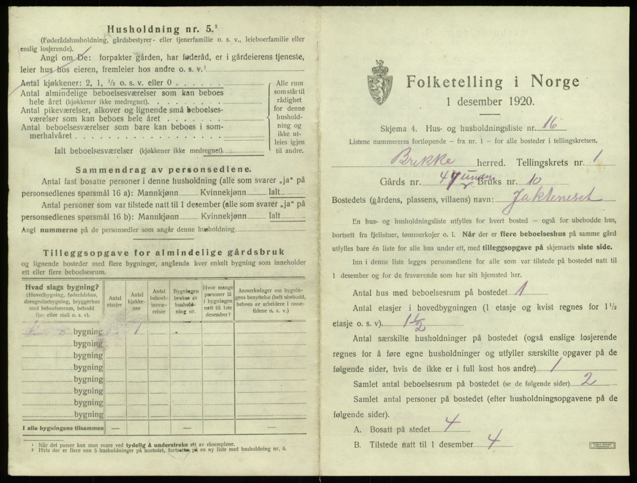 SAB, 1920 census for Brekke, 1920, p. 63