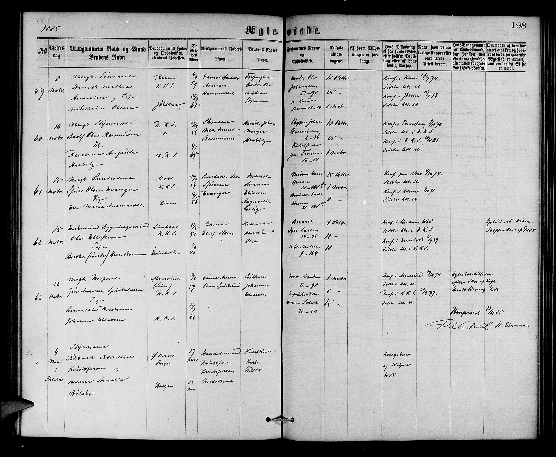 Korskirken sokneprestembete, AV/SAB-A-76101/H/Hab: Parish register (copy) no. D 2, 1867-1886, p. 198
