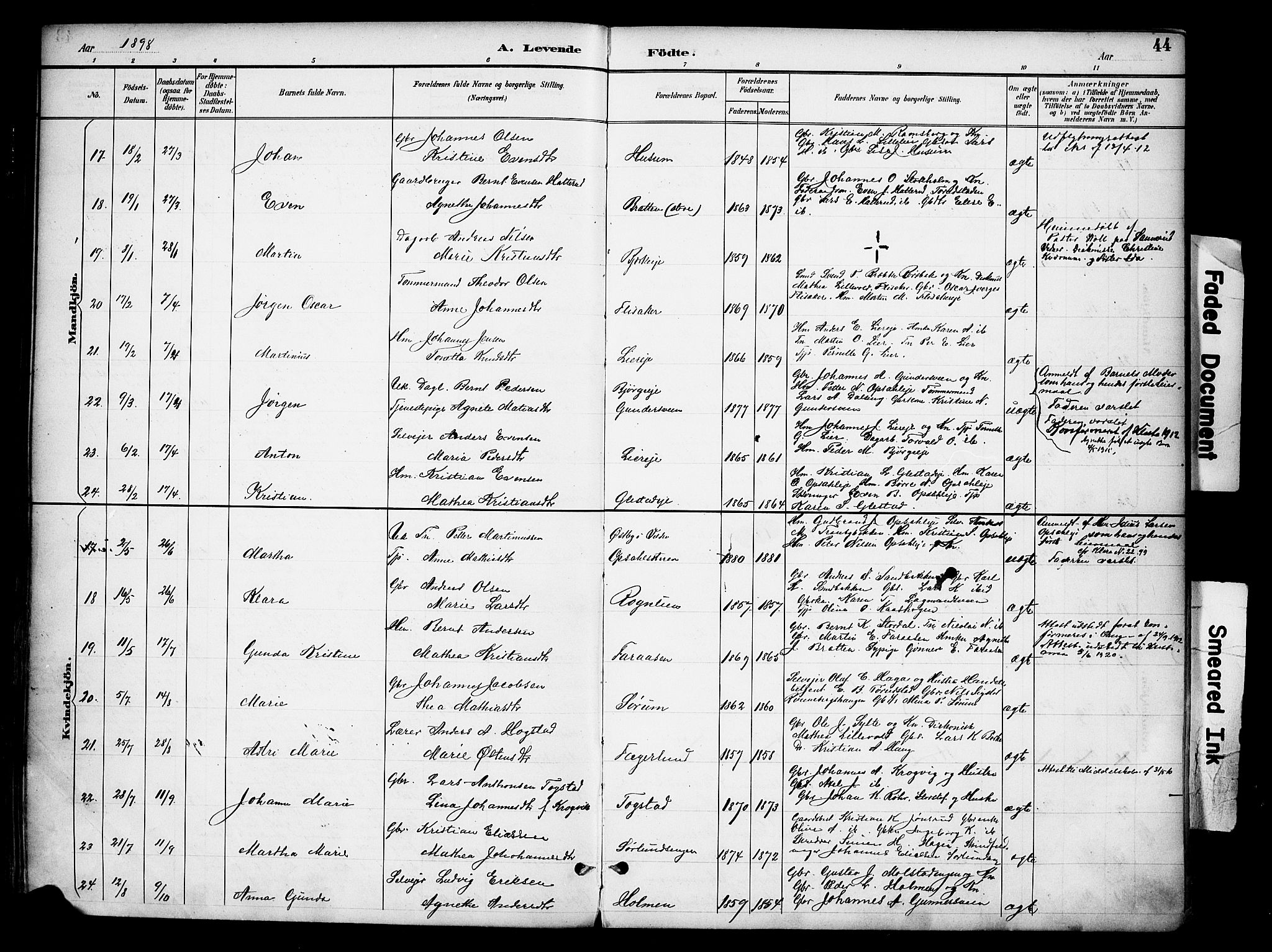 Ringsaker prestekontor, AV/SAH-PREST-014/K/Ka/L0016: Parish register (official) no. 16, 1891-1904, p. 44