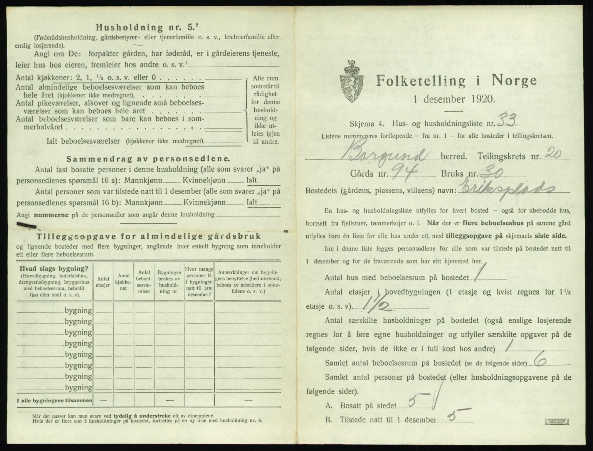 SAT, 1920 census for Borgund, 1920, p. 1704