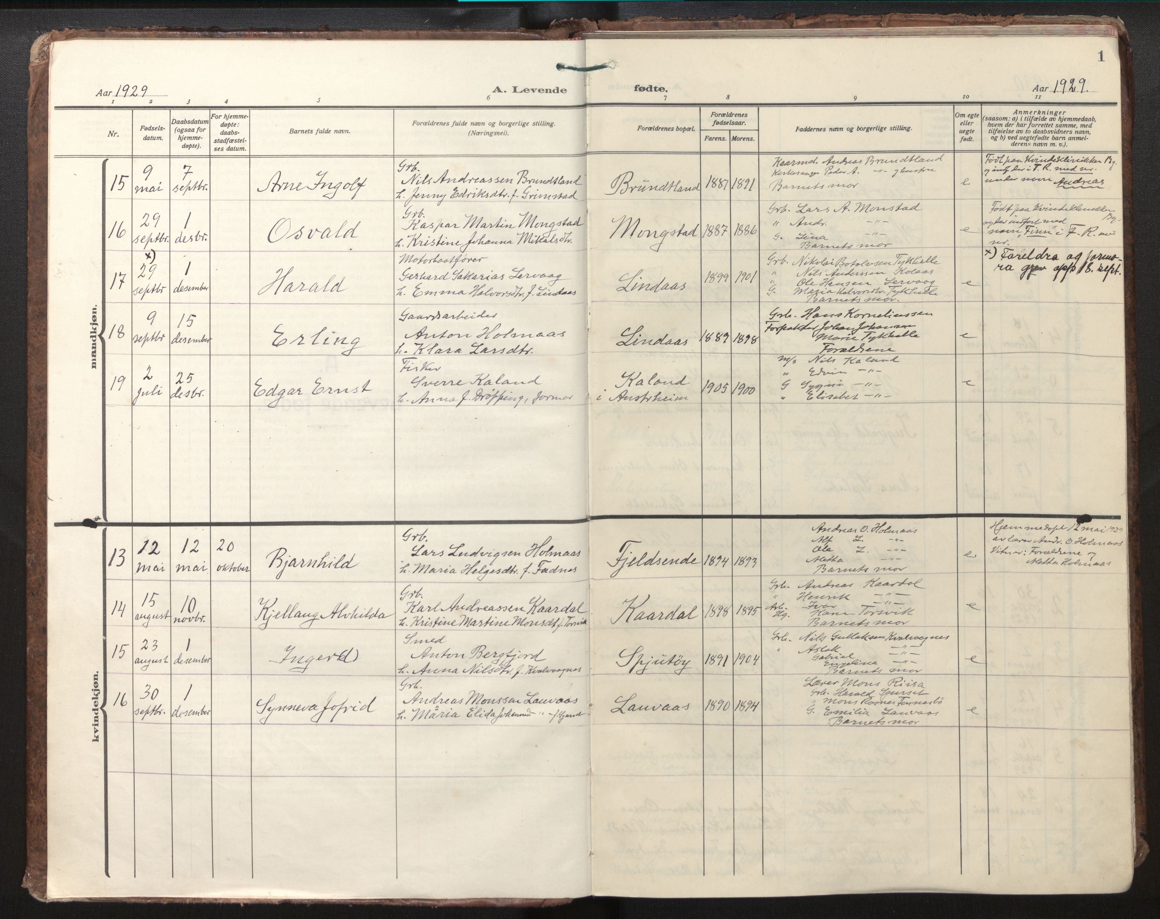 Lindås Sokneprestembete, AV/SAB-A-76701/H/Haa/Haab/L0004: Parish register (official) no. B 4, 1929-1948, p. 1