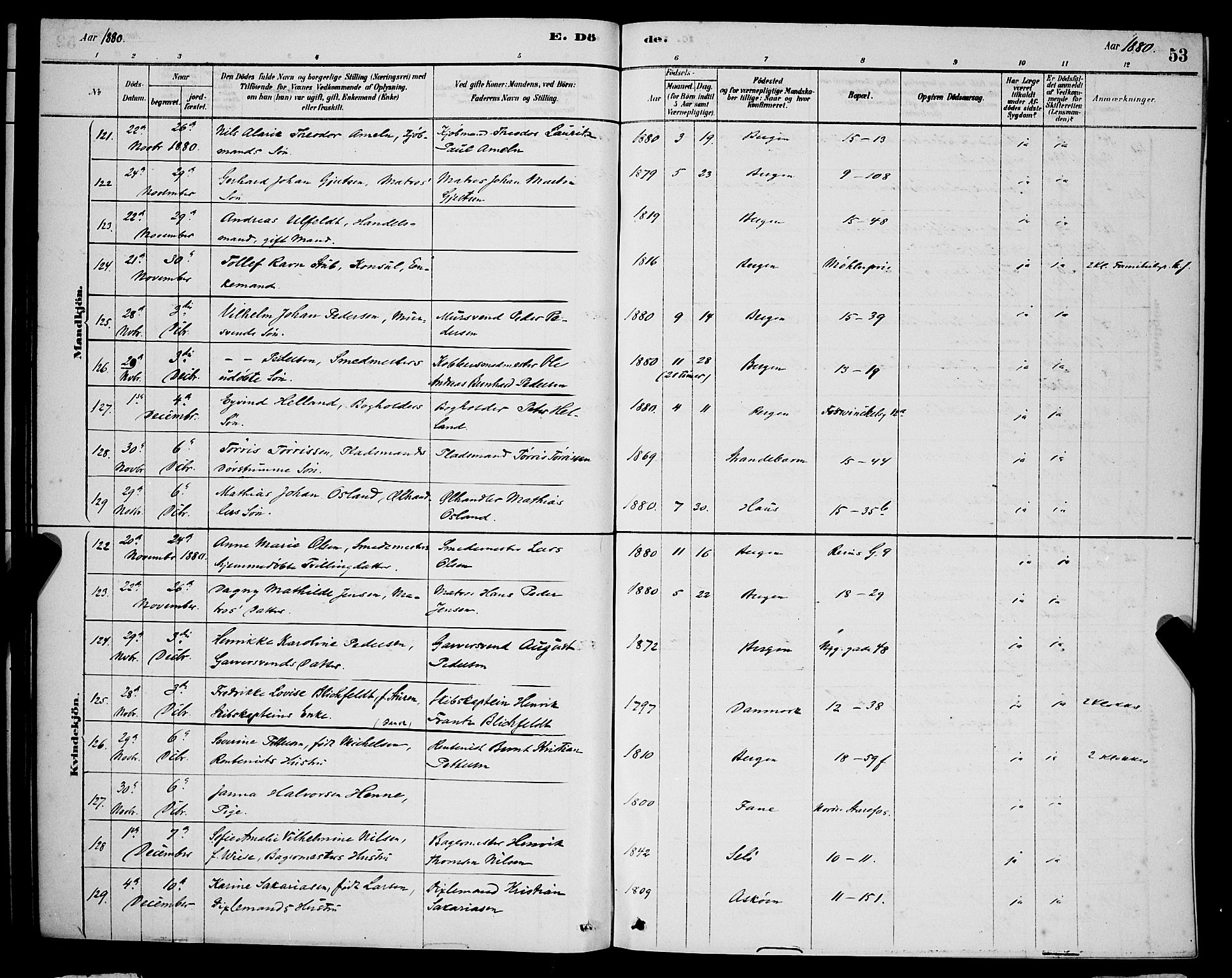 Domkirken sokneprestembete, SAB/A-74801/H/Hab/L0041: Parish register (copy) no. E 5, 1878-1900, p. 53
