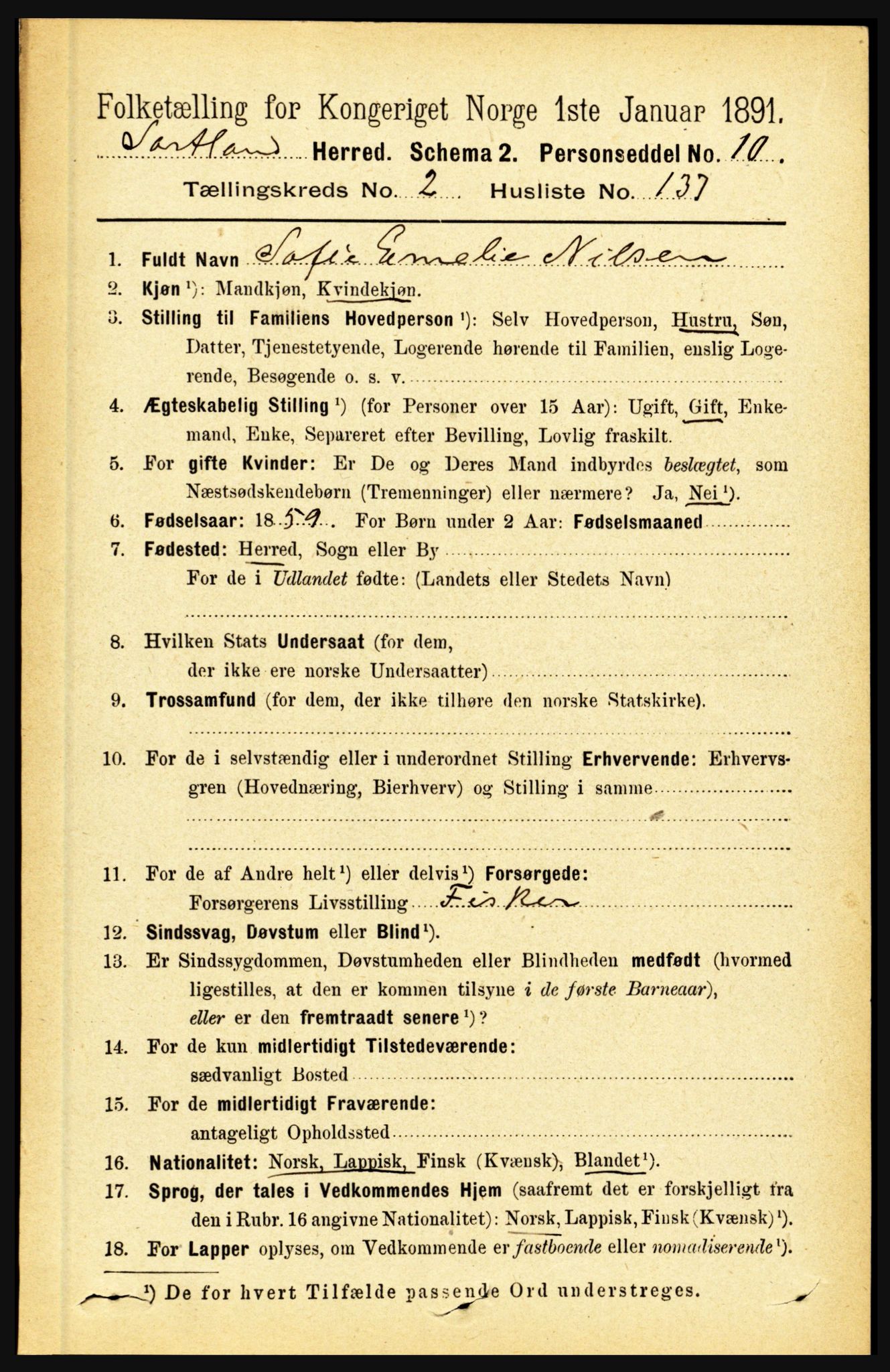 RA, 1891 census for 1870 Sortland, 1891, p. 2042