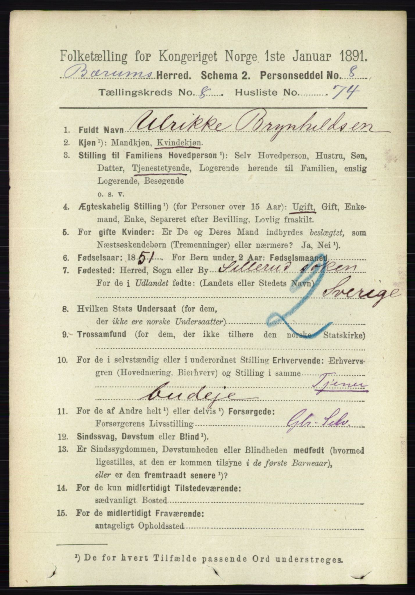 RA, 1891 census for 0219 Bærum, 1891, p. 4967