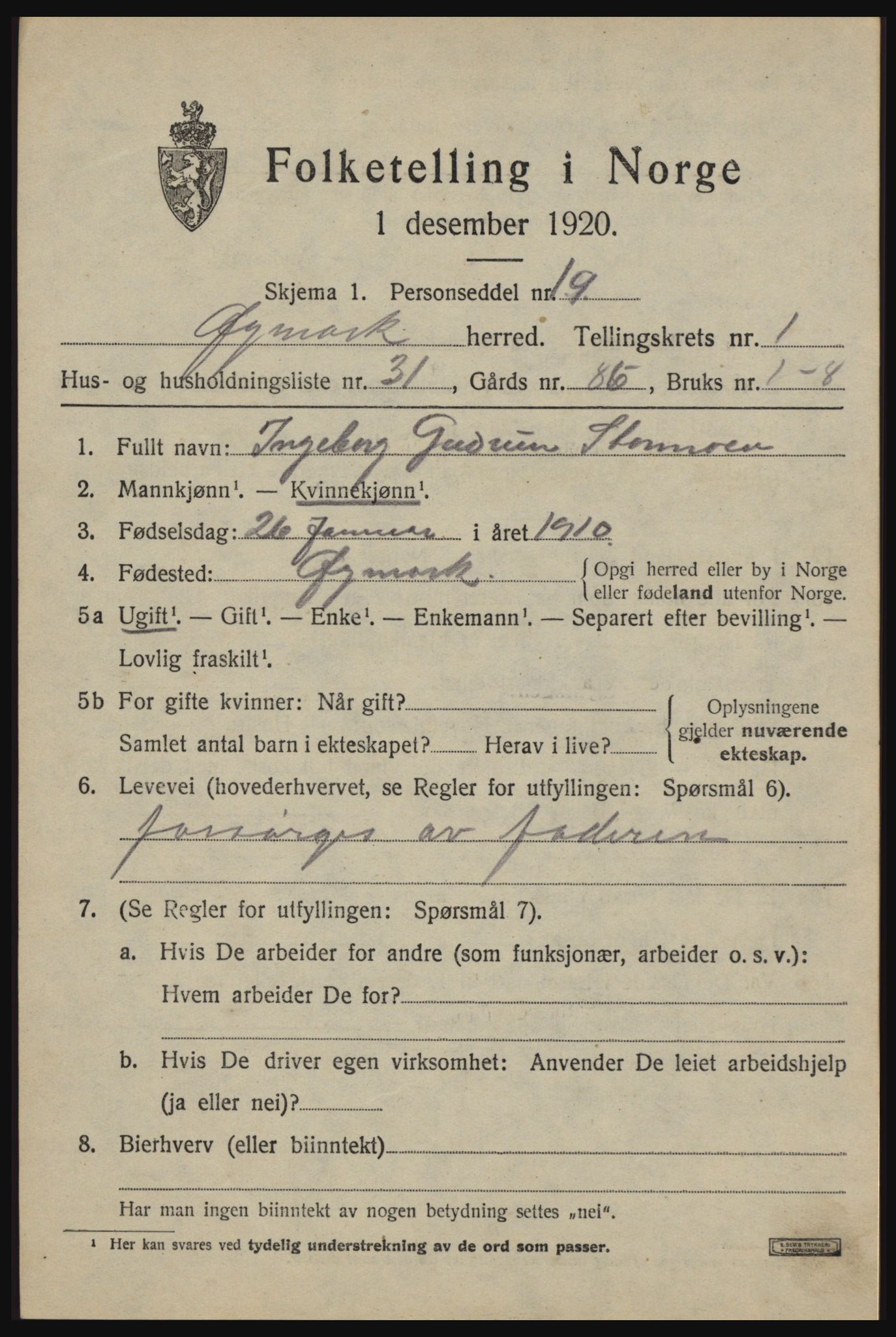 SAO, 1920 census for Øymark, 1920, p. 1137
